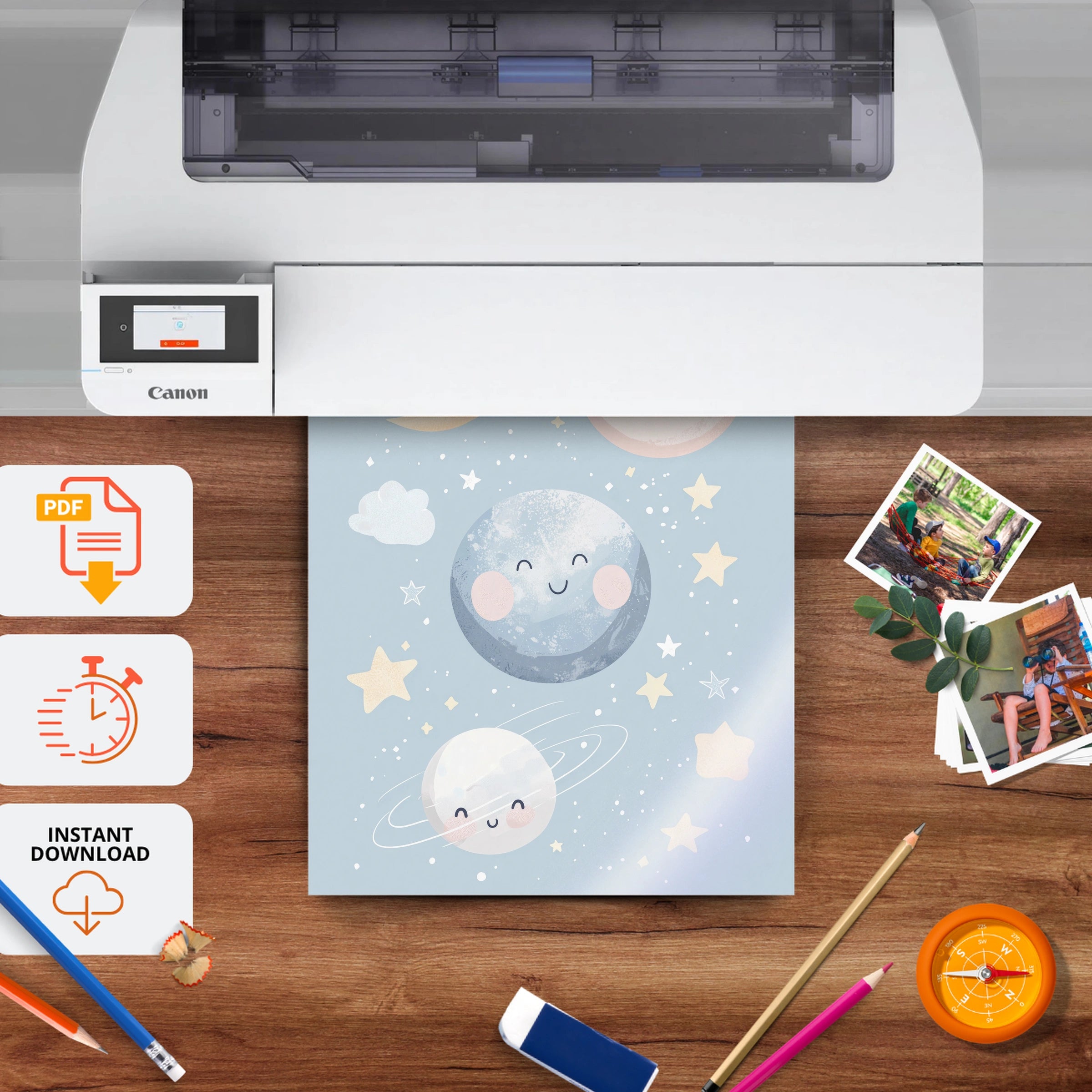 Sleepy Moon Nursery Print - printable nursery wall art, instant download to print at home