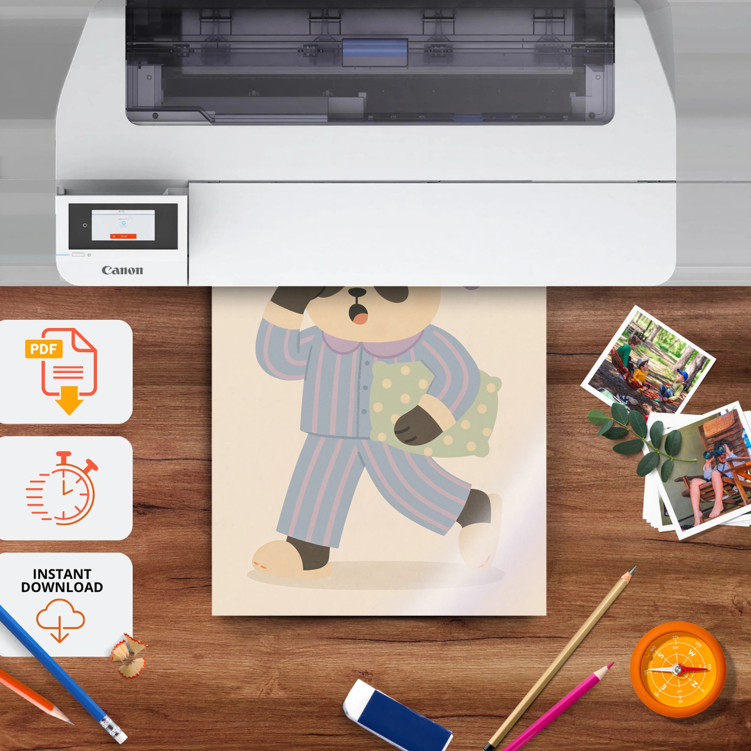 Sleepy Panda Nursery Print - printable nursery wall art, instant download to print at home