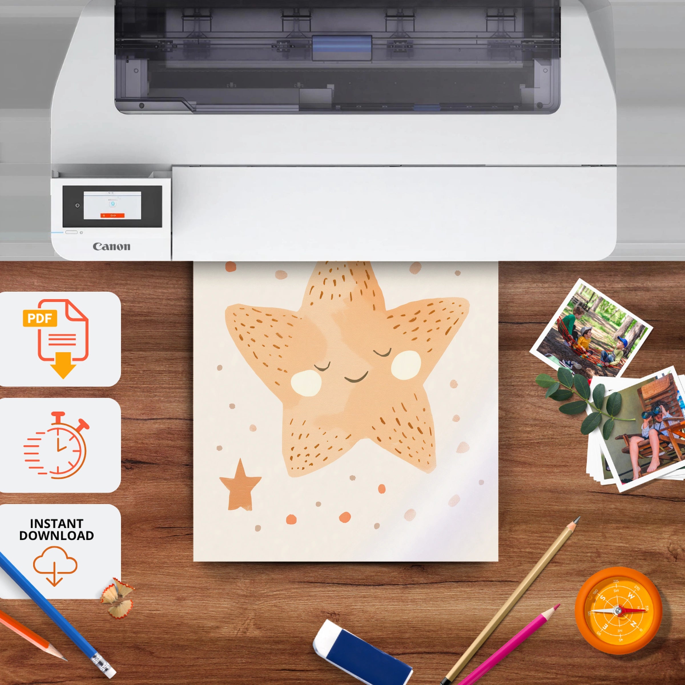 Sleepy Star Nursery Print - printable nursery wall art, instant download to print at home