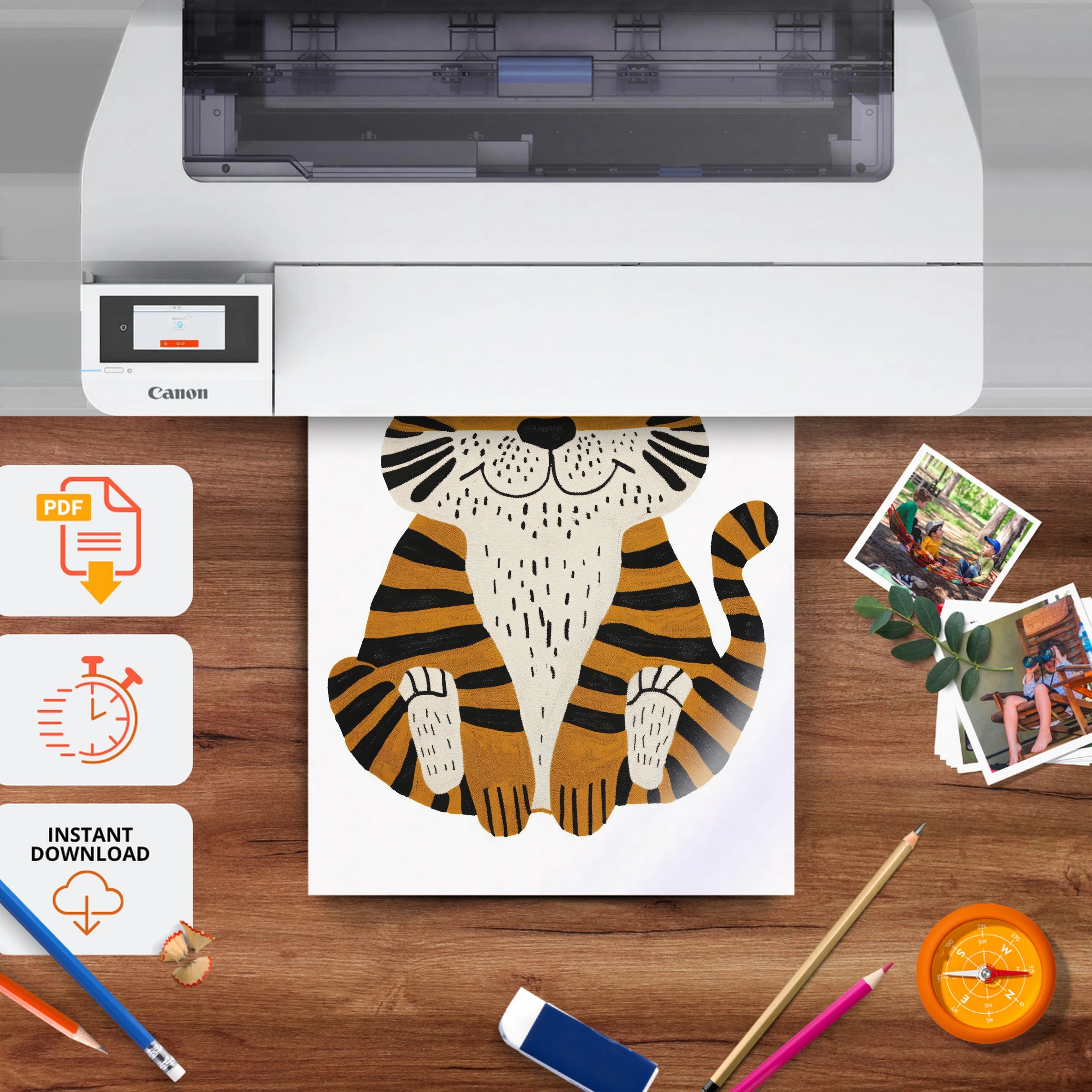 Sleepy Tiger Nursery Print - printable nursery wall art, instant download to print at home