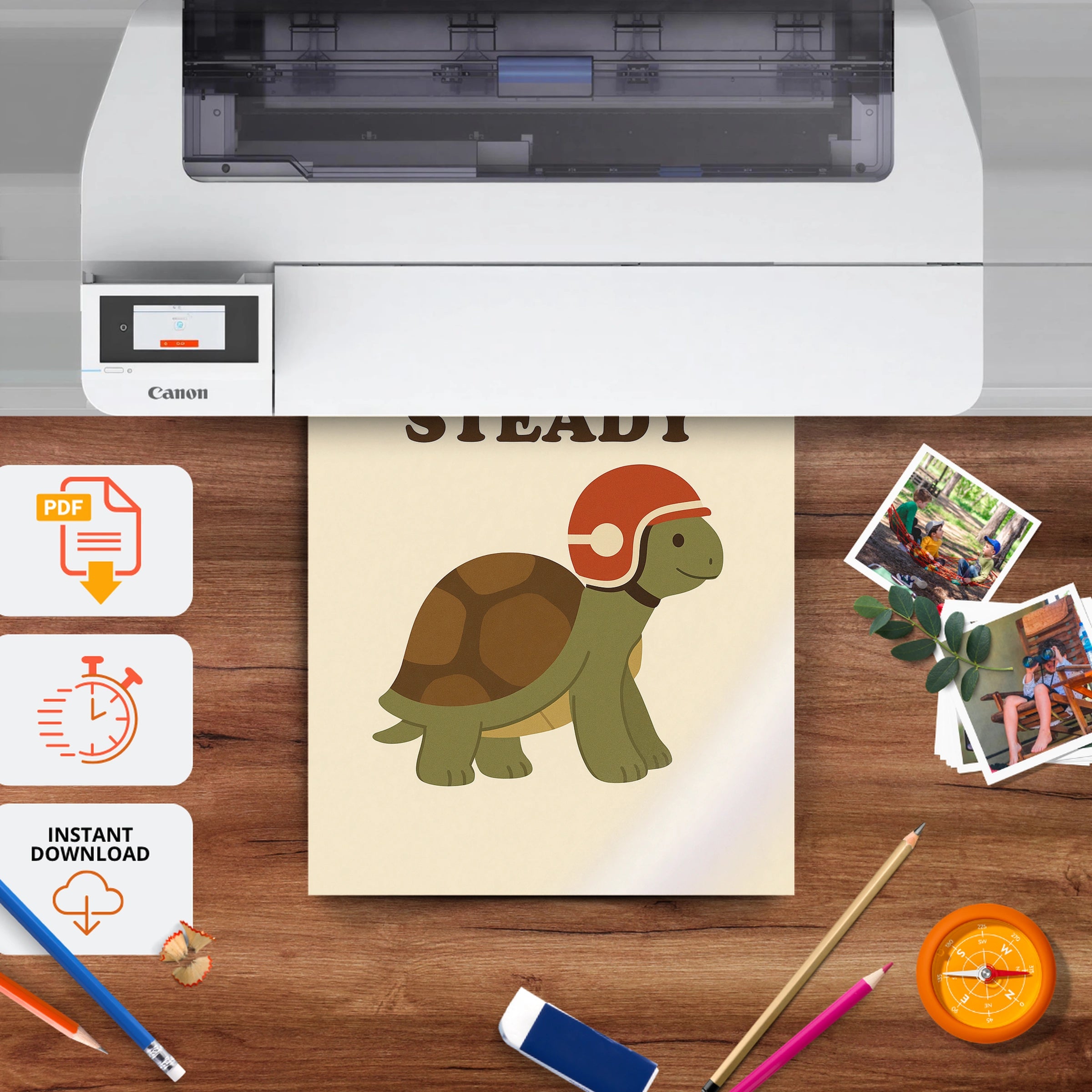 Slow and Steady Turtle Nursery Print - printable nursery wall art, instant download to print at home