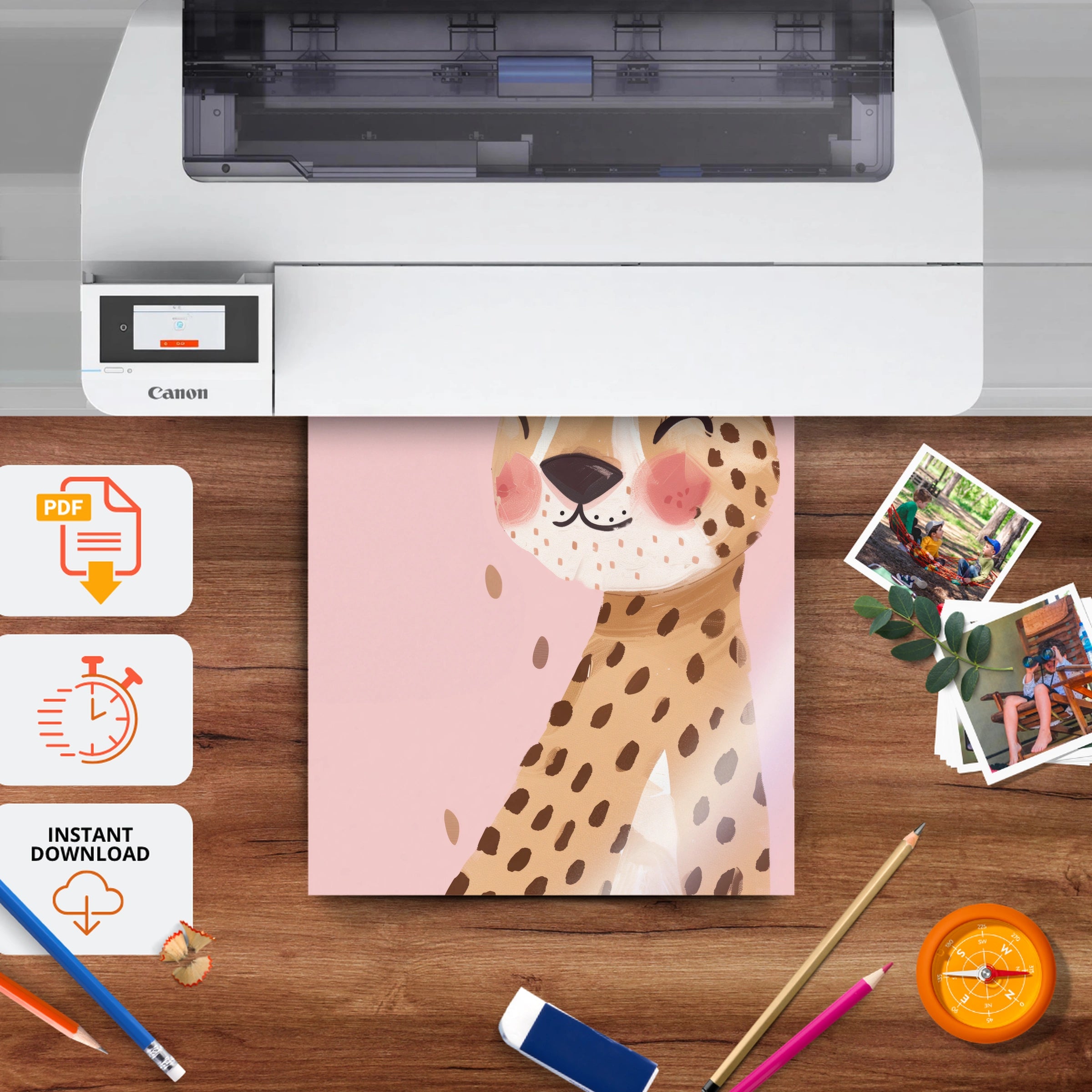 Smiling Cheetah Cub Nursery Print - printable nursery wall art, instant download to print at home