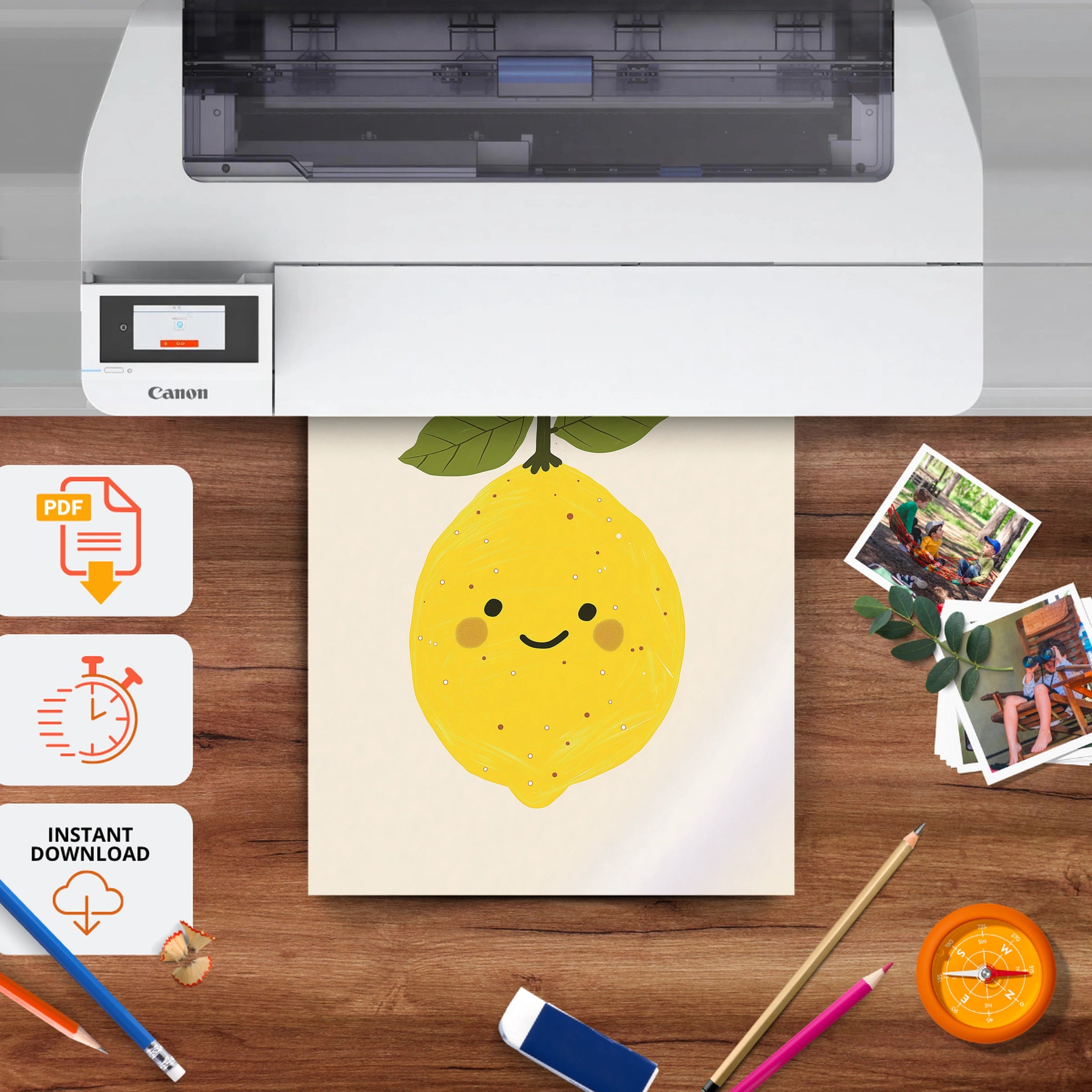 Smiling Lemon Nursery Print - printable nursery wall art, instant download to print at home