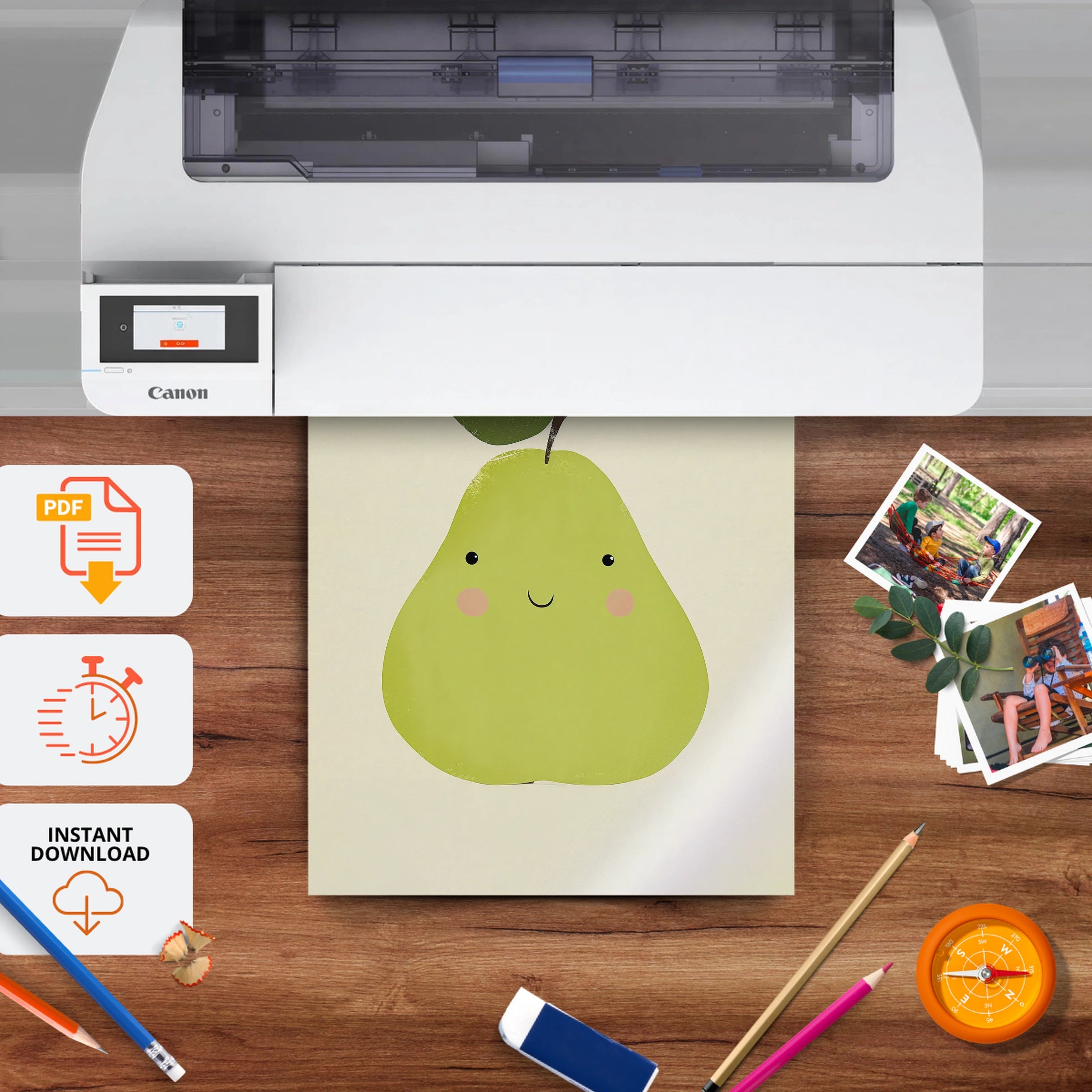 Smiling Pear Nursery Print - printable nursery wall art, instant download to print at home
