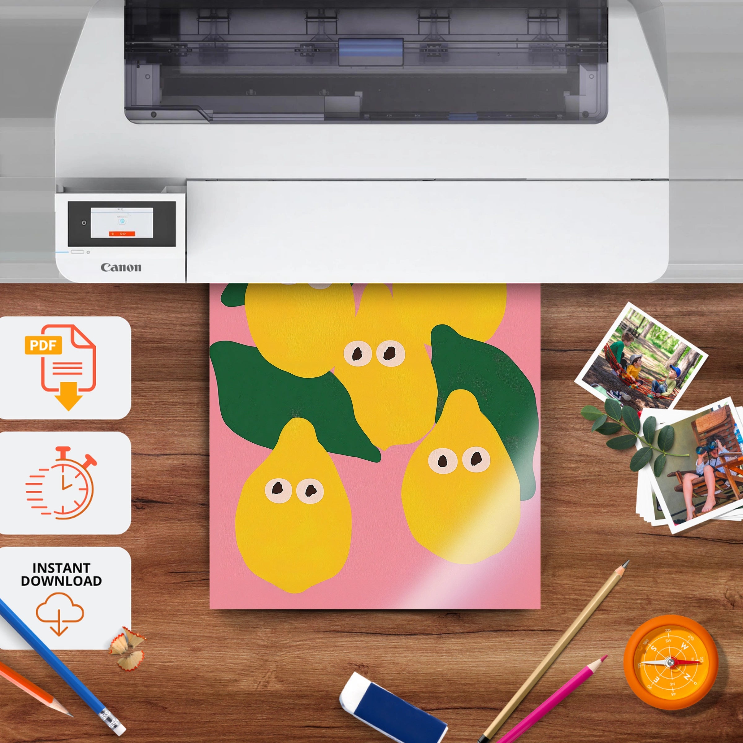 Smiling Pears Nursery Print - printable nursery wall art, instant download to print at home