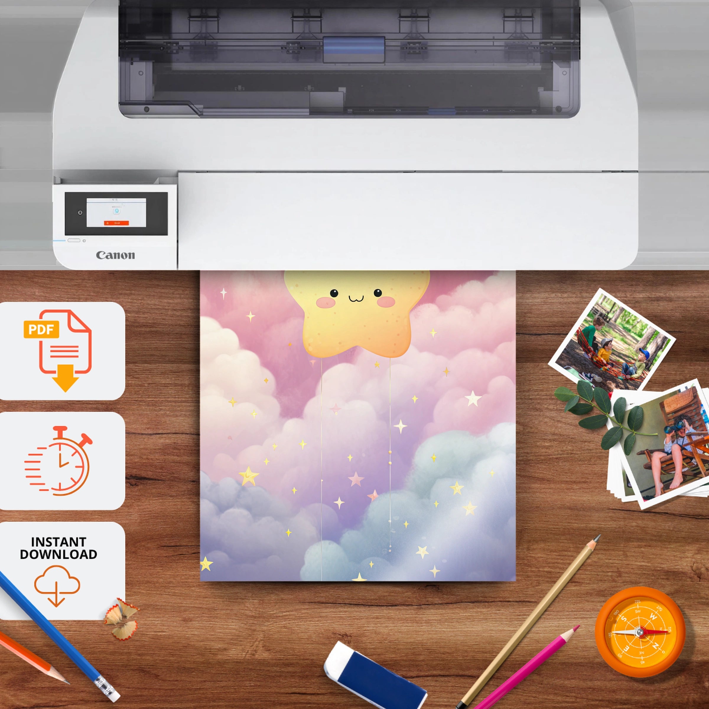Smiling Star Nursery Print - printable nursery wall art, instant download to print at home