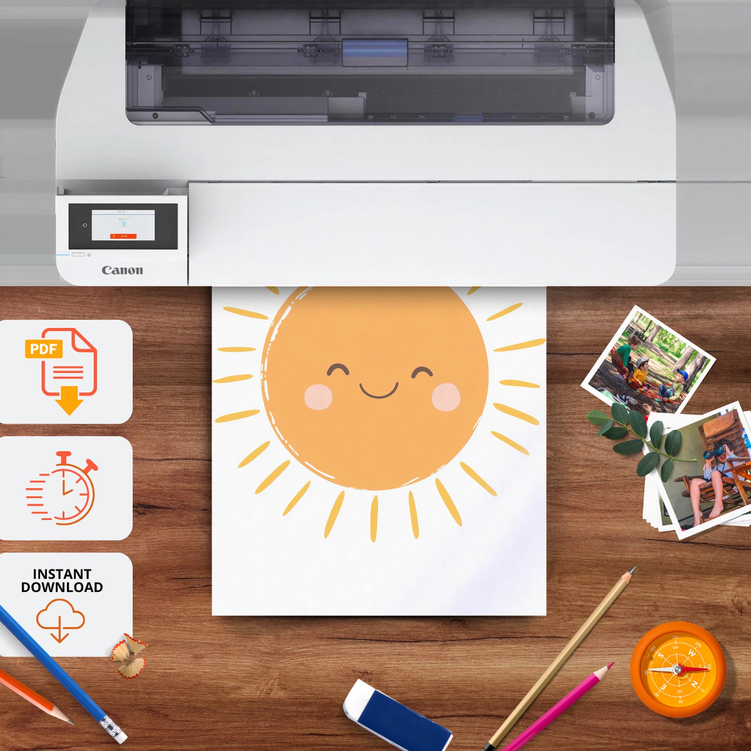Smiling Sun Face Nursery Print - printable nursery wall art, instant download to print at home