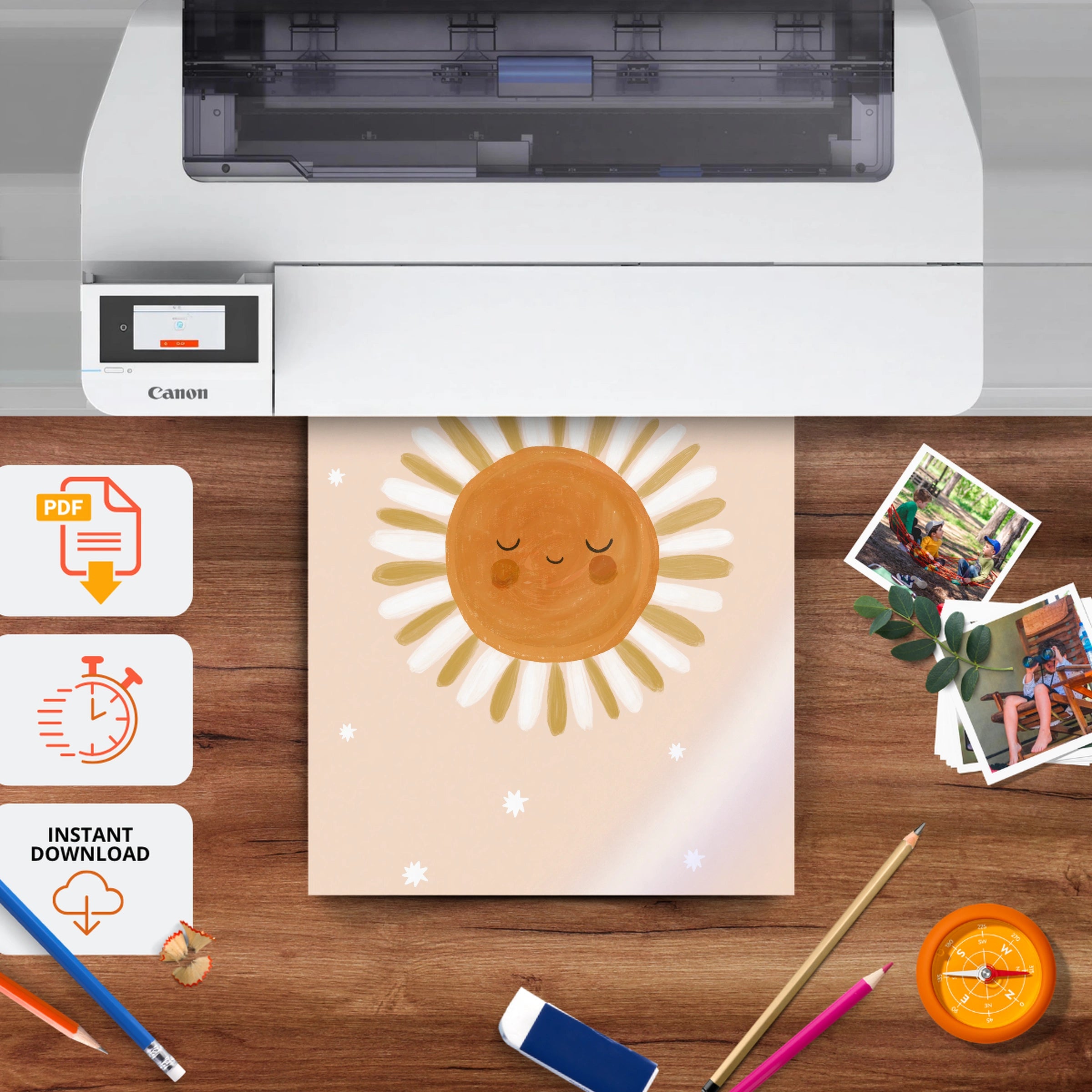 Smiling Sun Nursery Print - printable nursery wall art, instant download to print at home