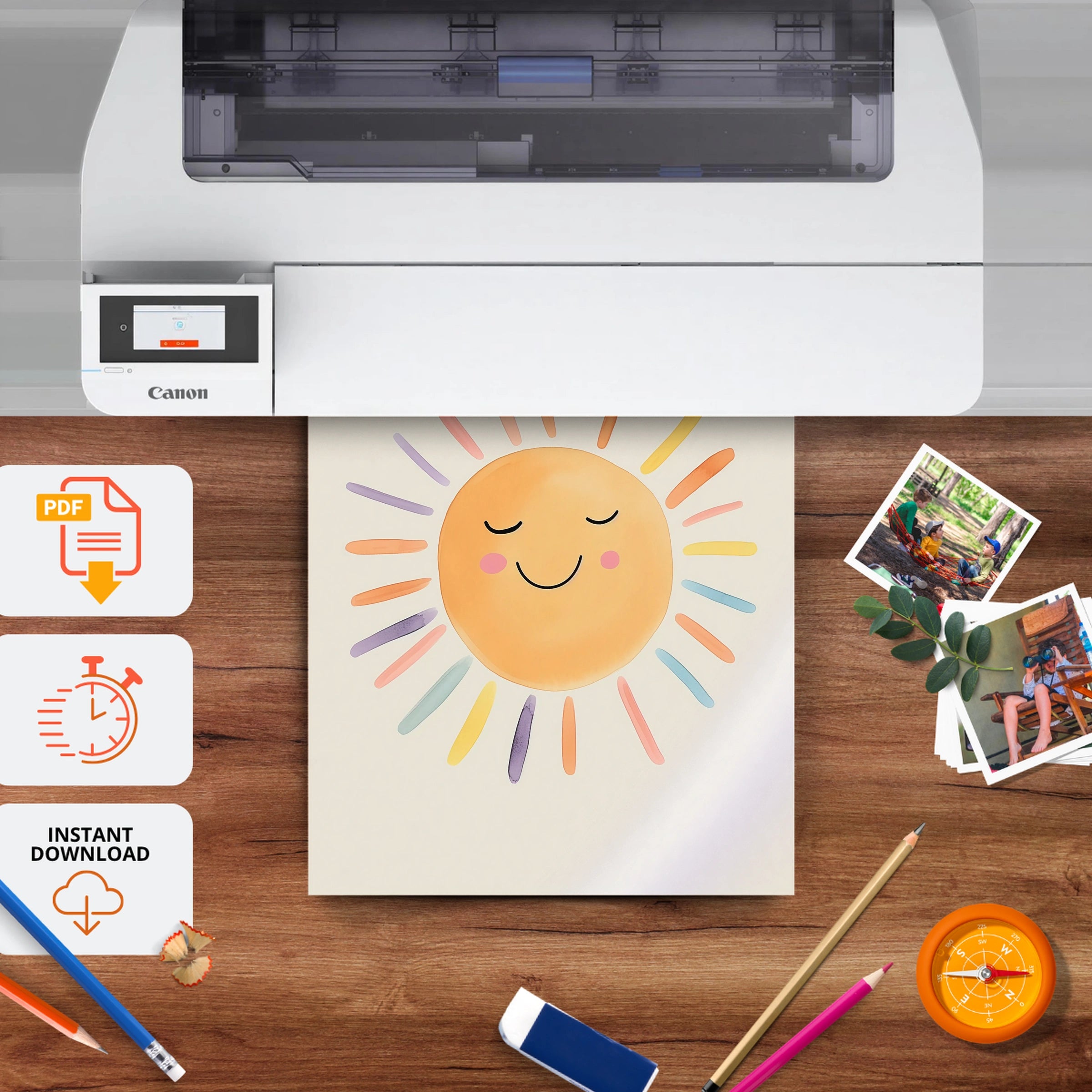 Smiling Sun Two Nursery Print - printable nursery wall art, instant download to print at home