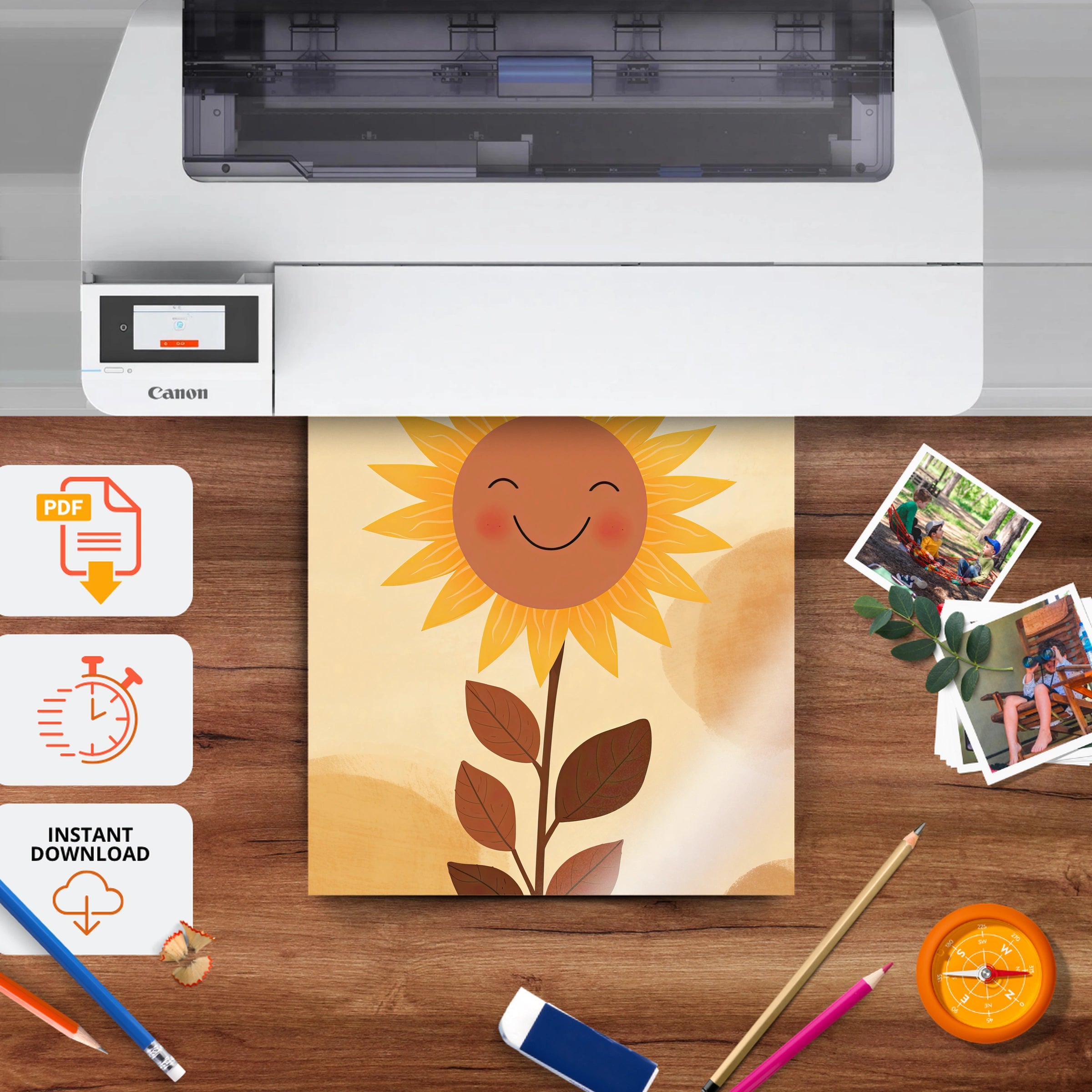 Smiling Sunflower Nursery Print - printable nursery wall art, instant download to print at home