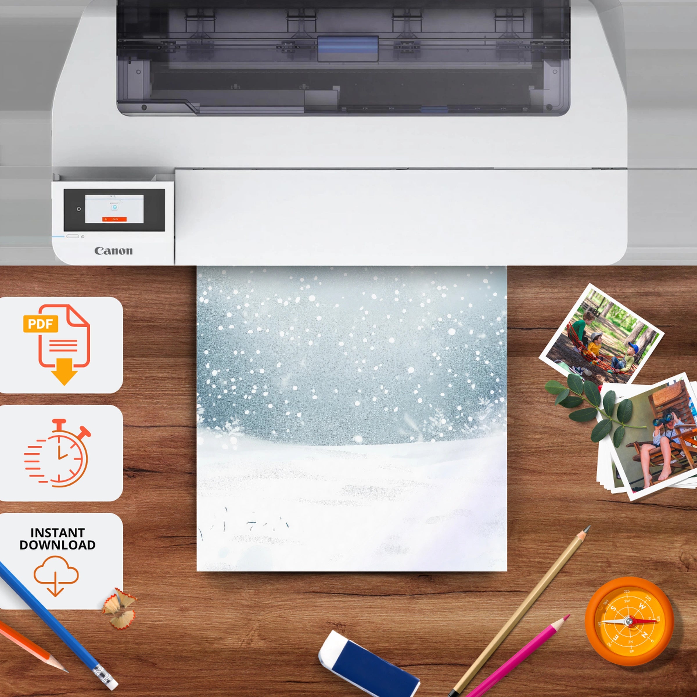 Snowy Field Christmas Print - printable nursery wall art, instant download to print at home