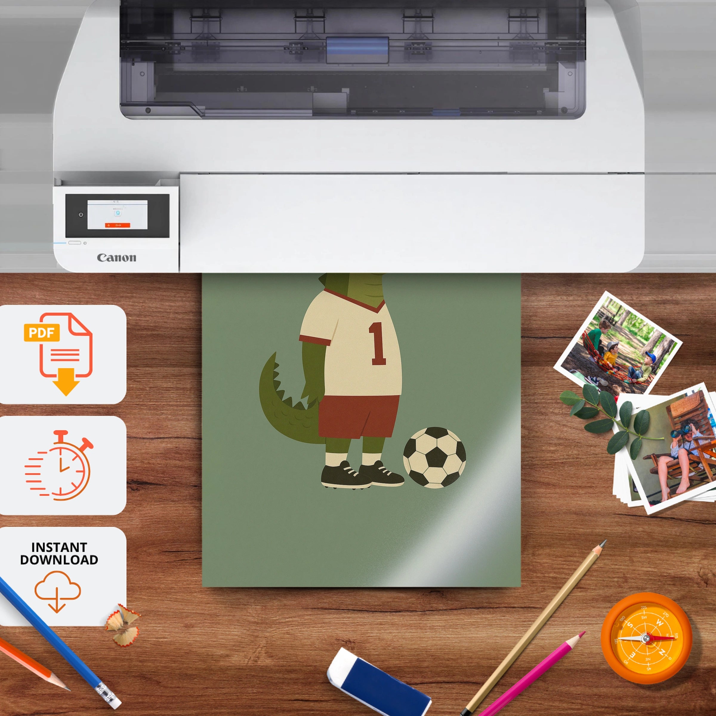 Soccer Crocodile Nursery Print - printable nursery wall art, instant download to print at home