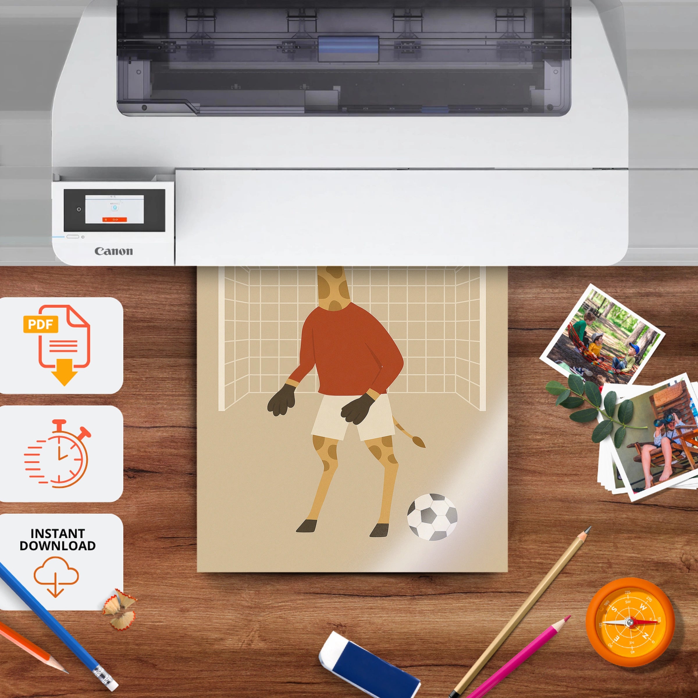 Soccer Giraffe Nursery Print - printable nursery wall art, instant download to print at home