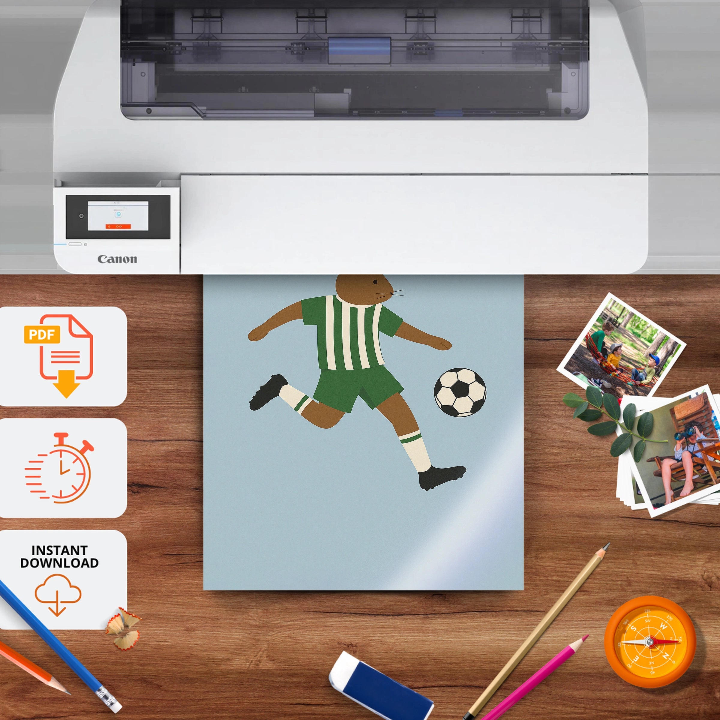 Soccer Rabbit Nursery Print - printable nursery wall art, instant download to print at home