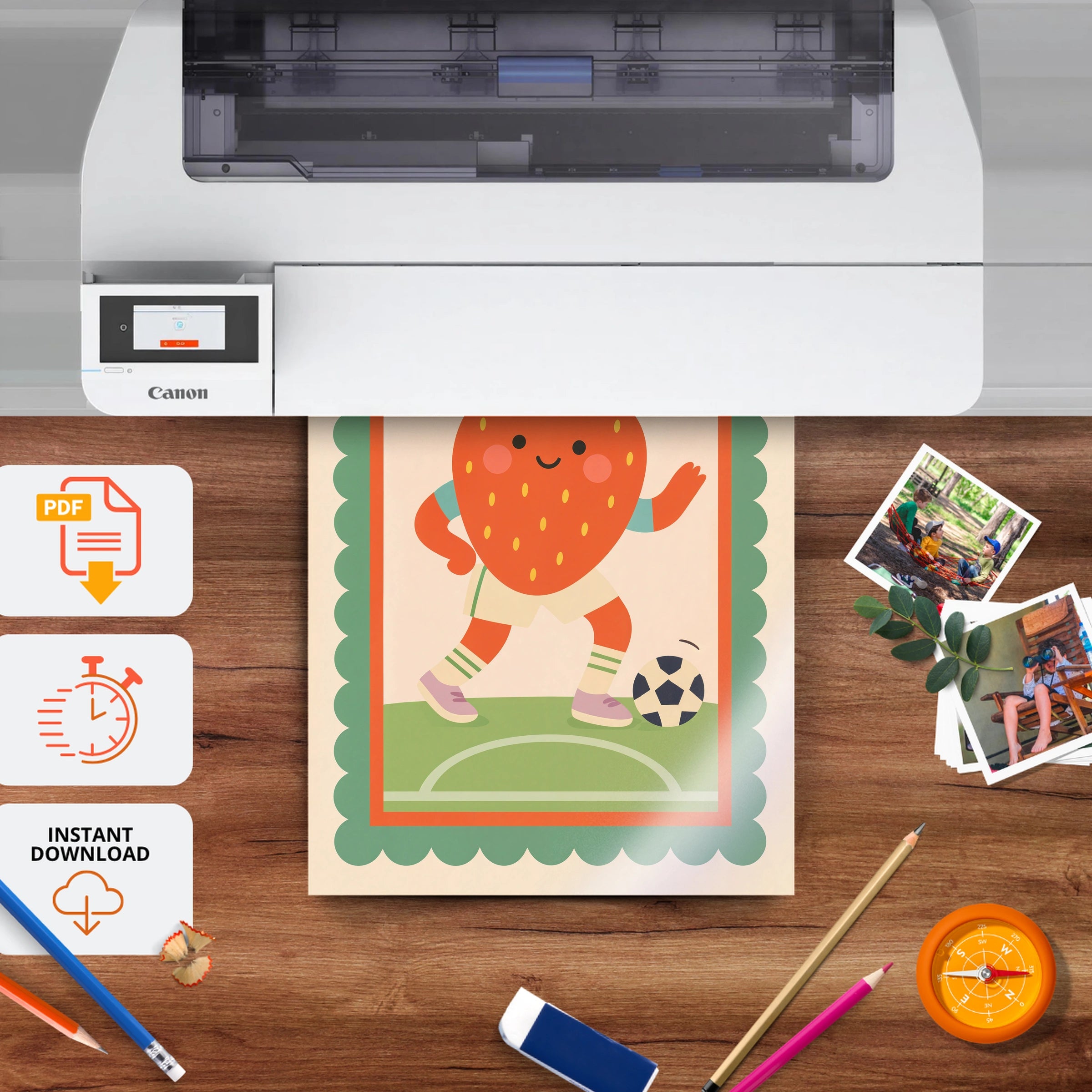 Soccer Strawberry Nursery Print - printable nursery wall art, instant download to print at home