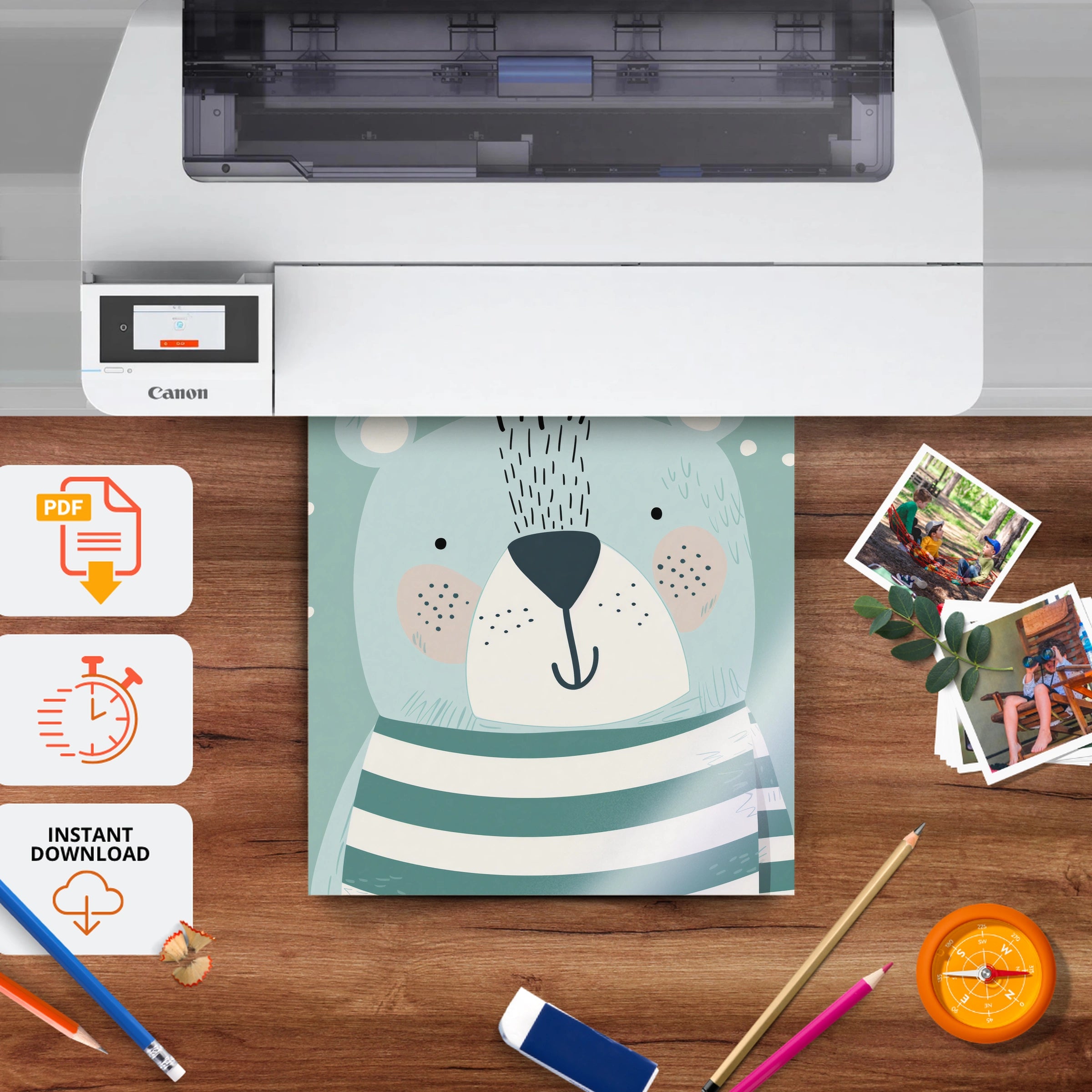 Soft Blue Bear Nursery Print - printable nursery wall art, instant download to print at home