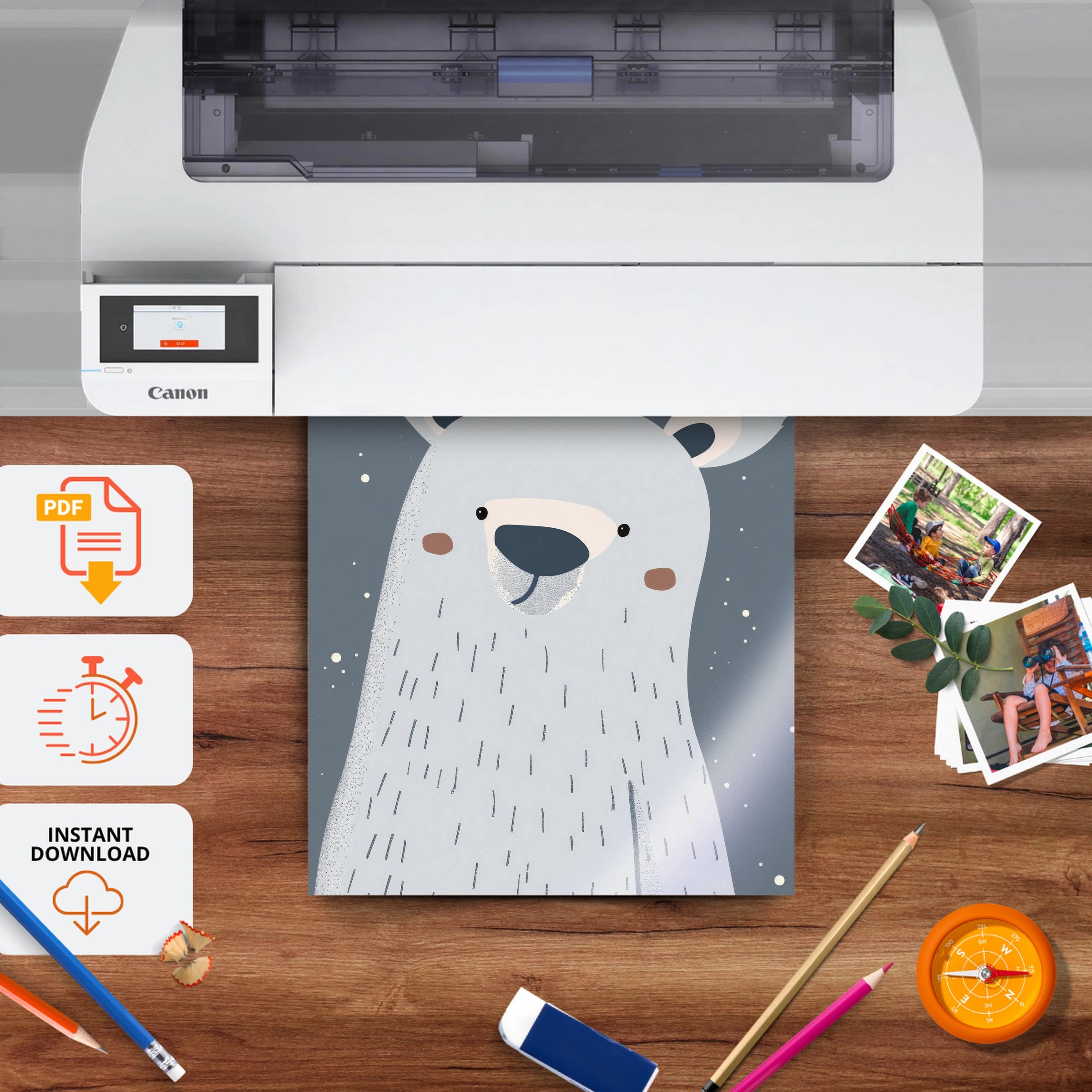 Soft Polar Bear Nursery Print - printable nursery wall art, instant download to print at home