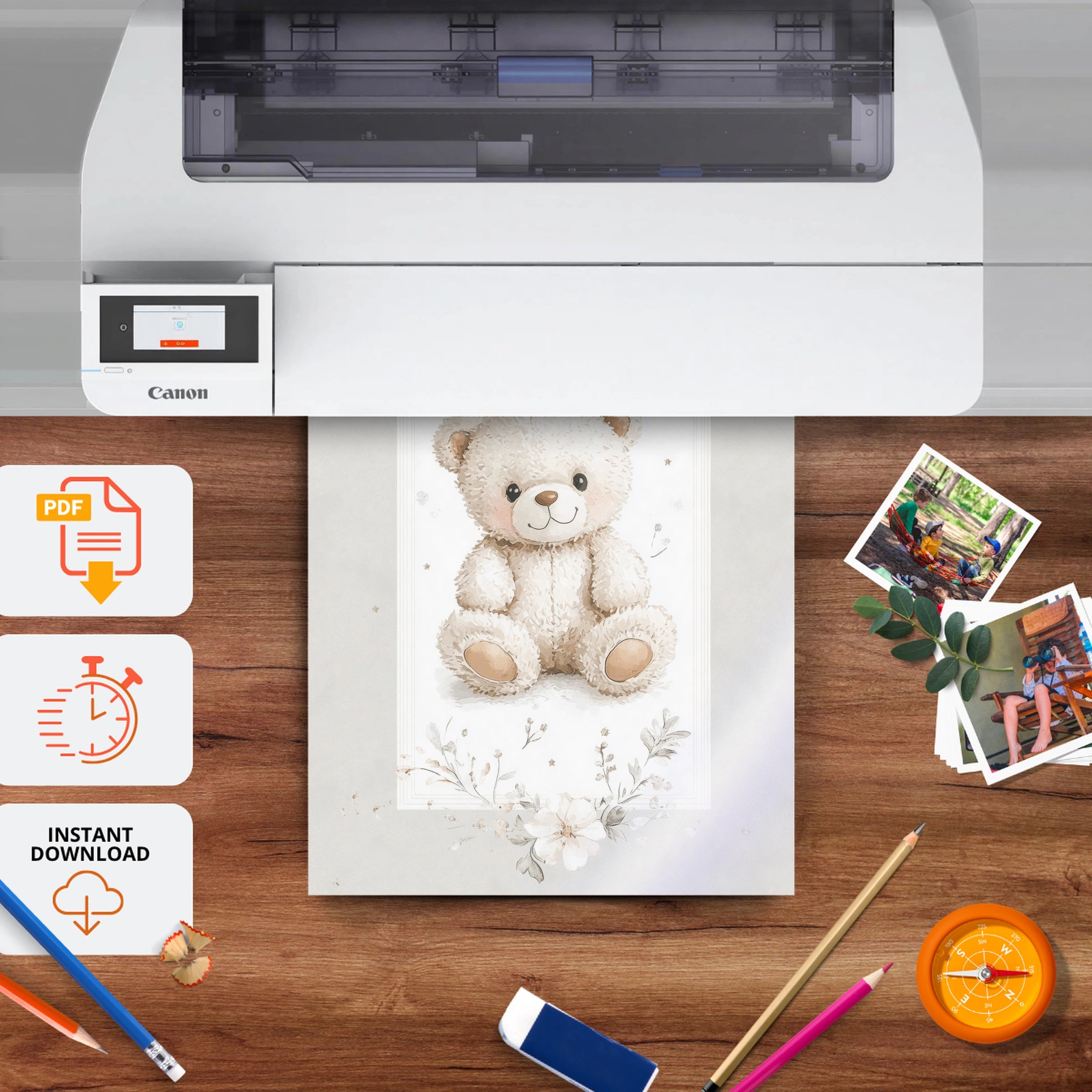 Soft Teddy Bear Nursery Print - printable nursery wall art, instant download to print at home
