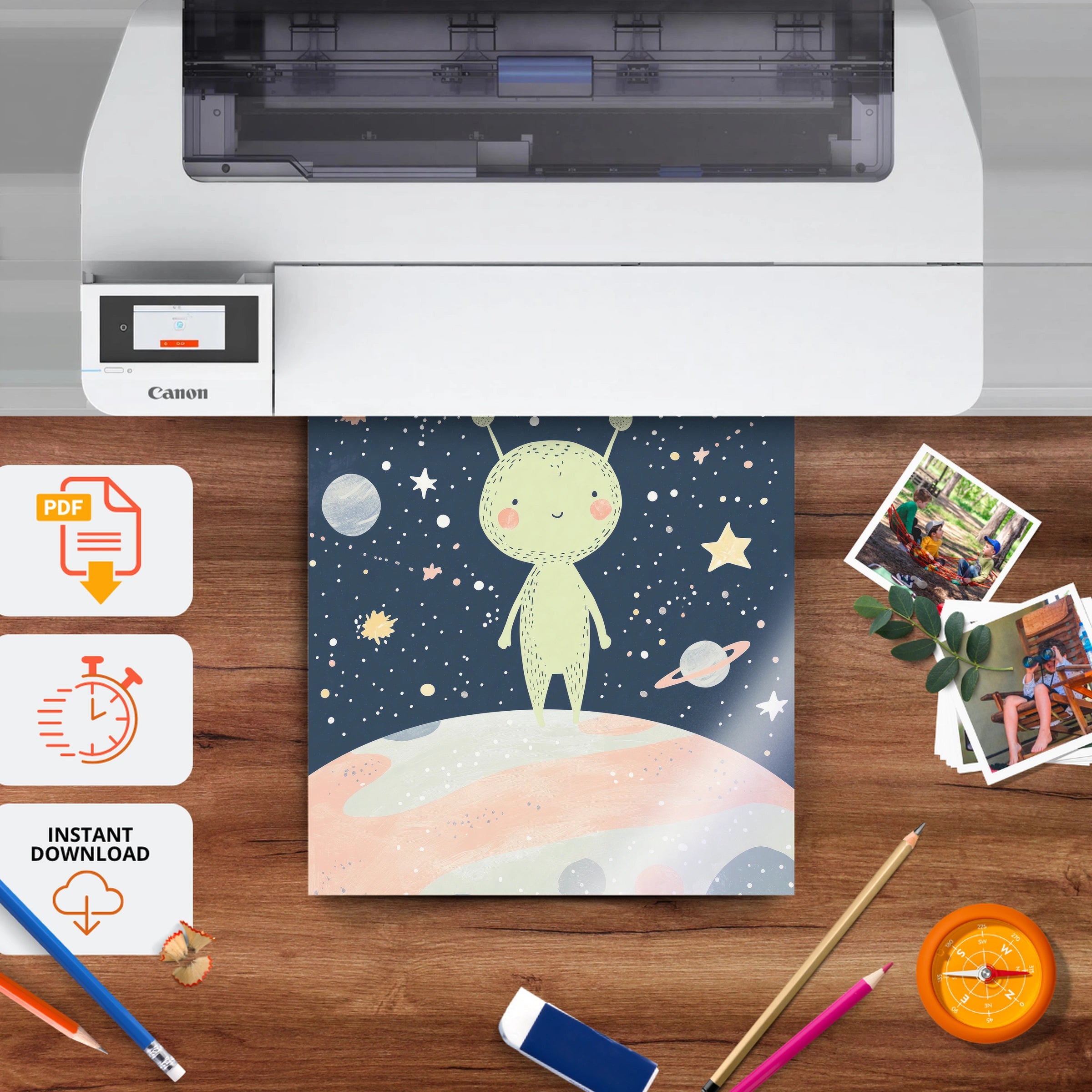Space Alien Nursery Print - printable nursery wall art, instant download to print at home