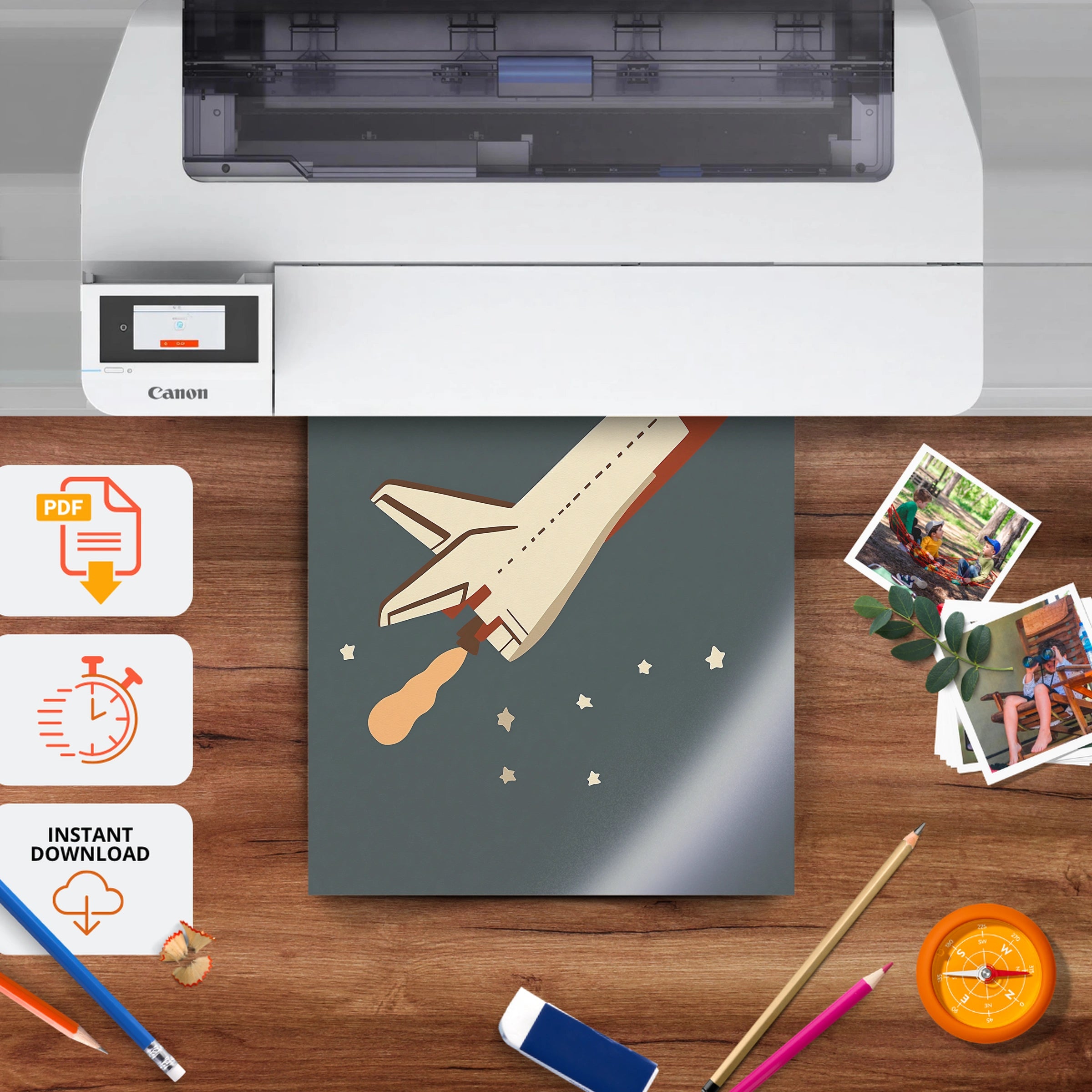 Space Shuttle in Flight Nursery Print - printable nursery wall art, instant download to print at home