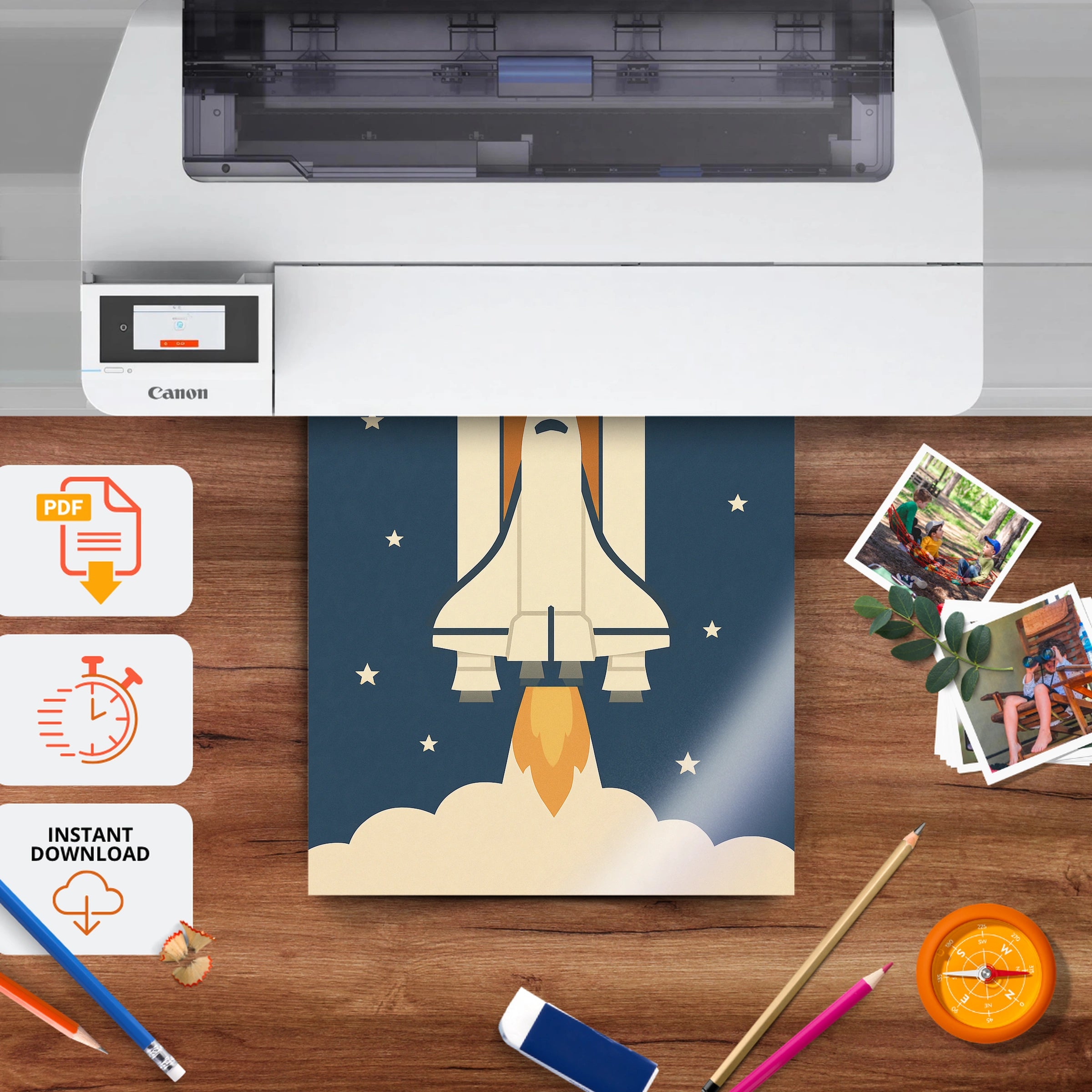 Space Shuttle Rocket Nursery Print - printable nursery wall art, instant download to print at home