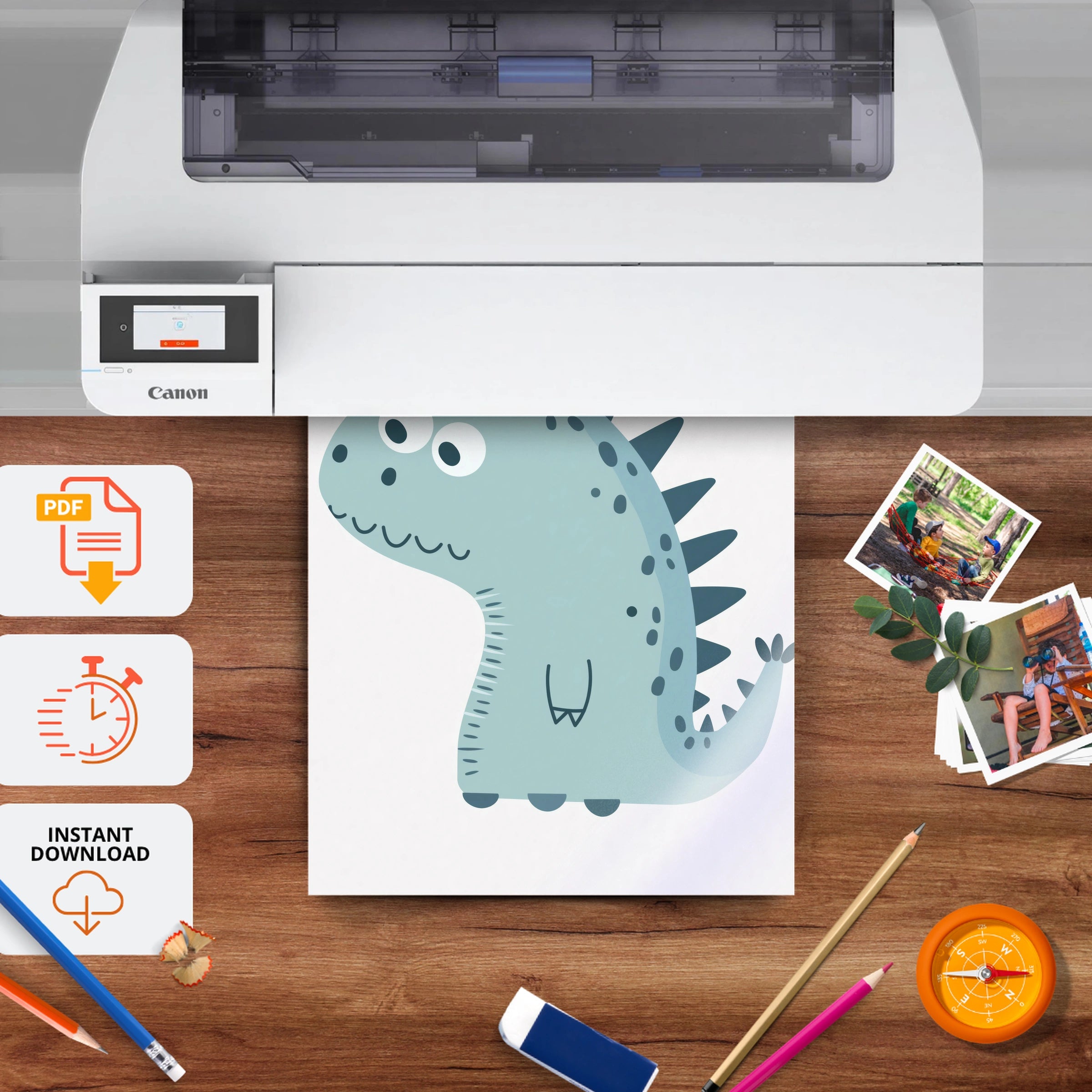 Spiky Dinosaur Nursery Print - printable nursery wall art, instant download to print at home
