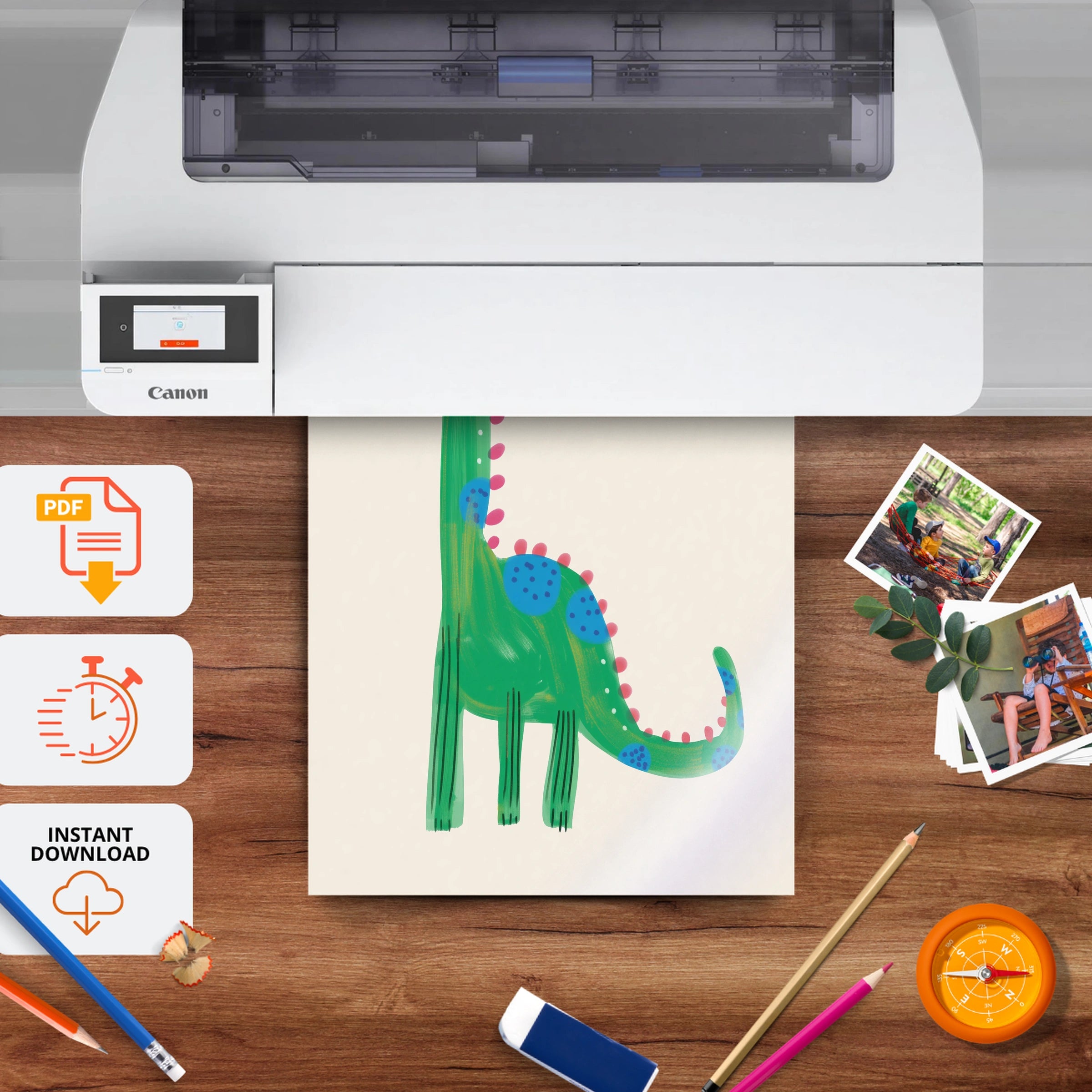 Spotty Dinosaur Nursery Print - printable nursery wall art, instant download to print at home