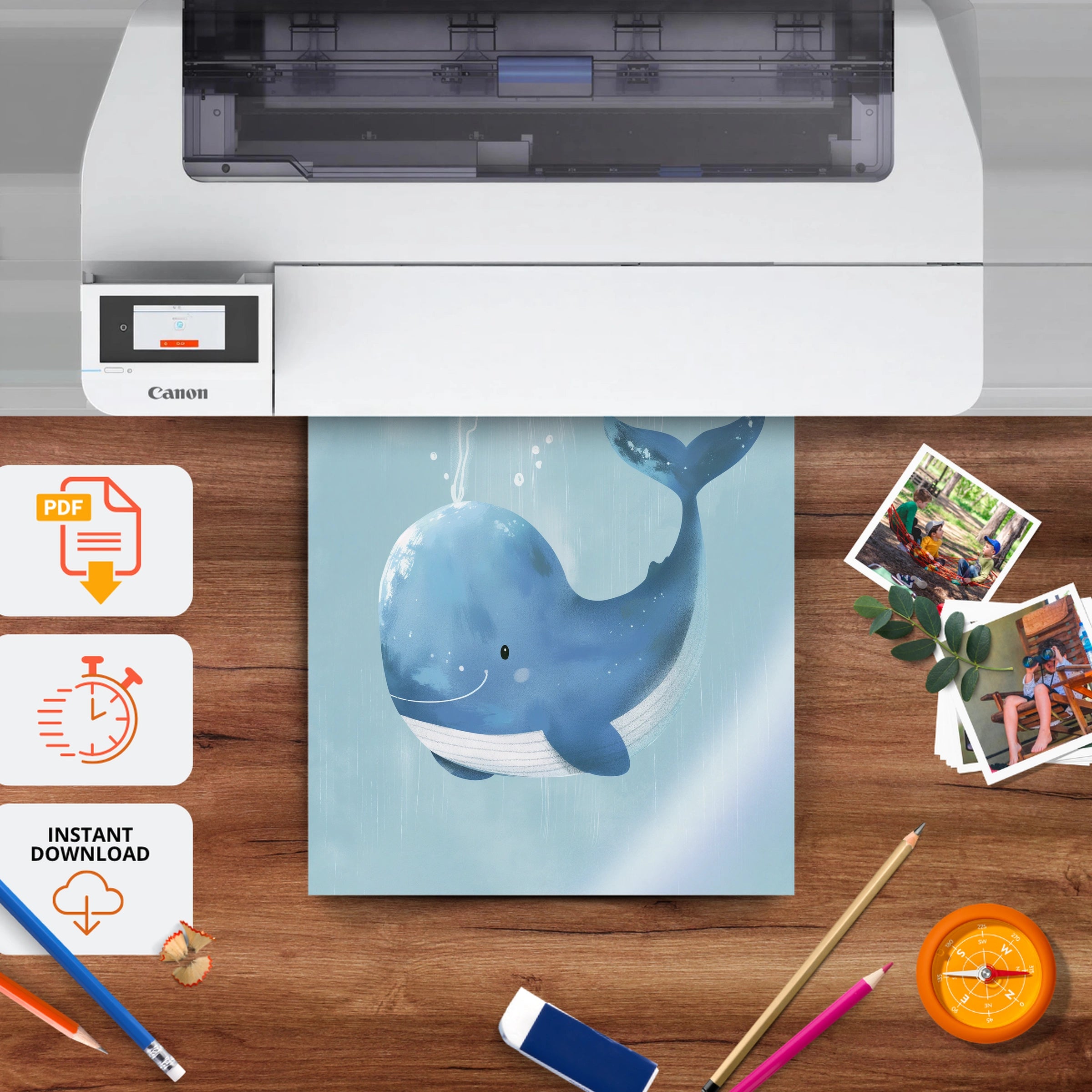 Spouting Whale Nursery Print - printable nursery wall art, instant download to print at home
