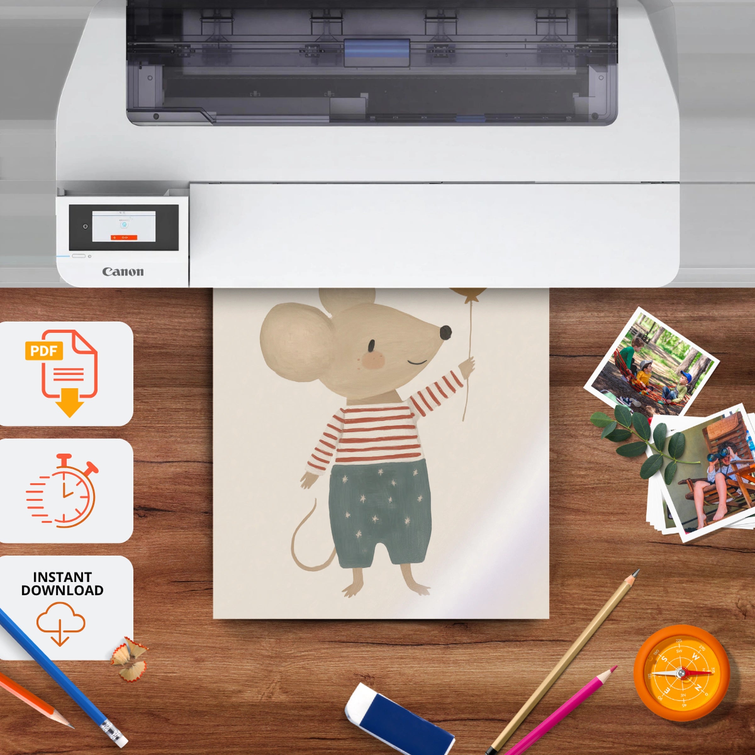 Standing Mouse Nursery Print - printable nursery wall art, instant download to print at home