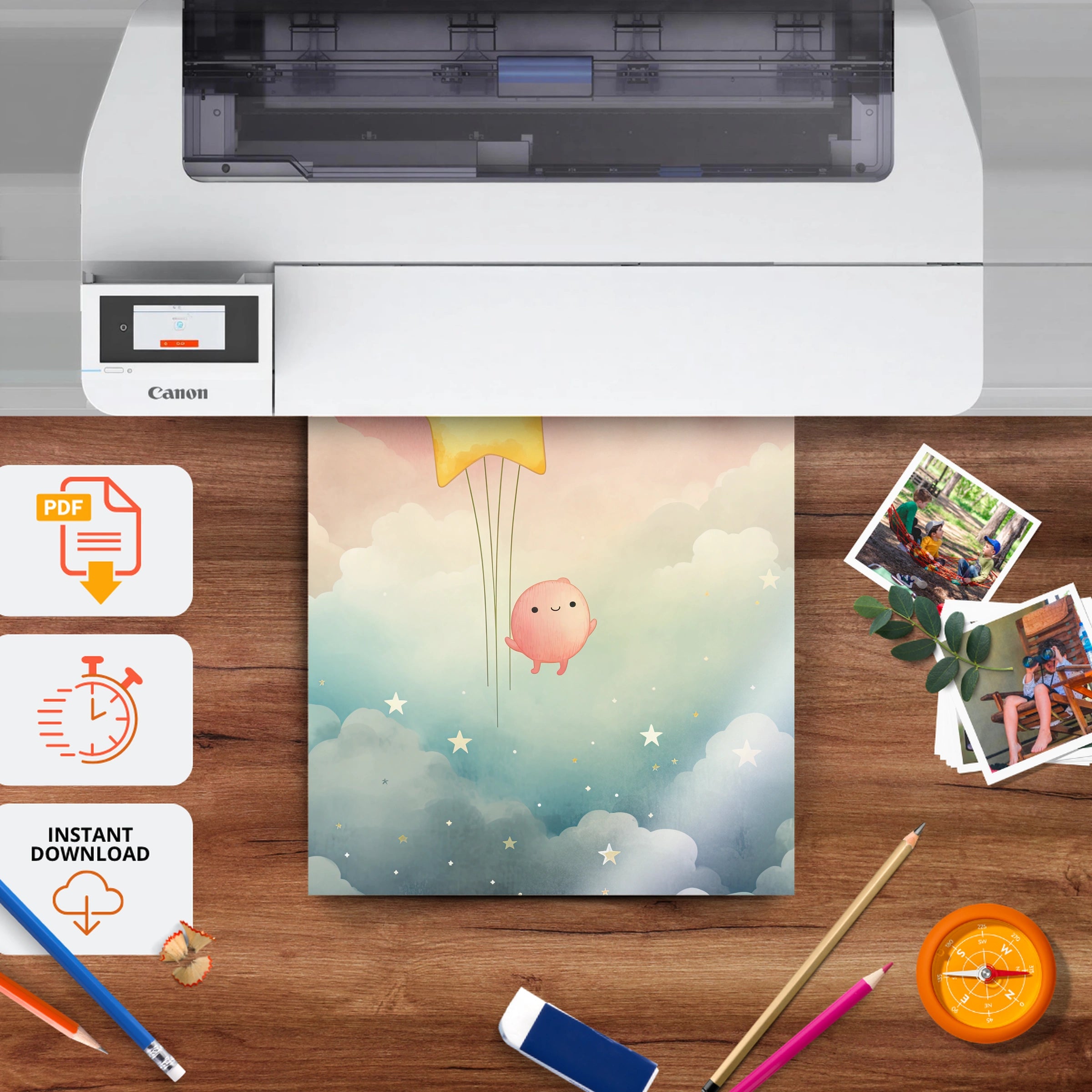 Star Balloon Nursery Print - printable nursery wall art, instant download to print at home