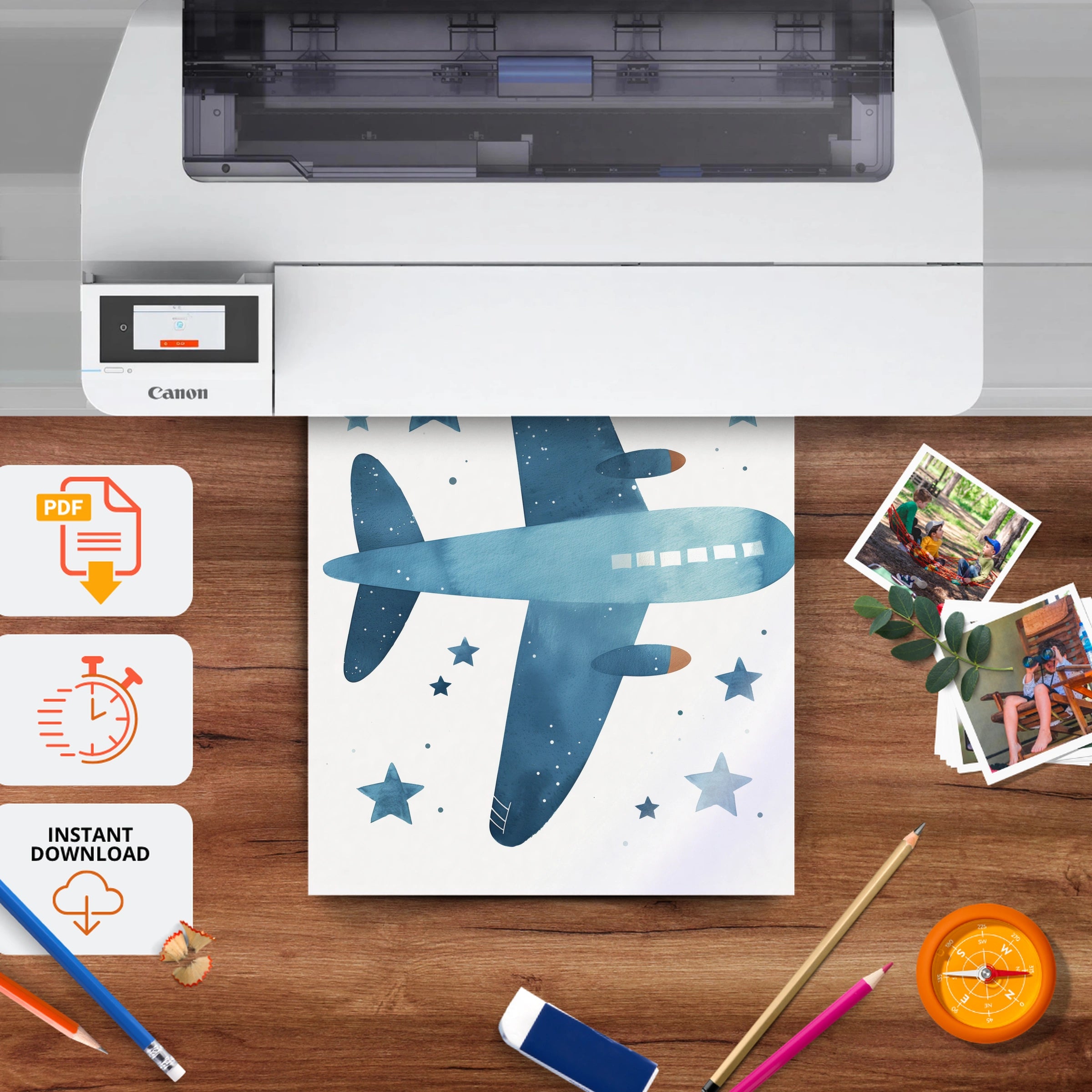 Starry Airplane Nursery Print - printable nursery wall art, instant download to print at home