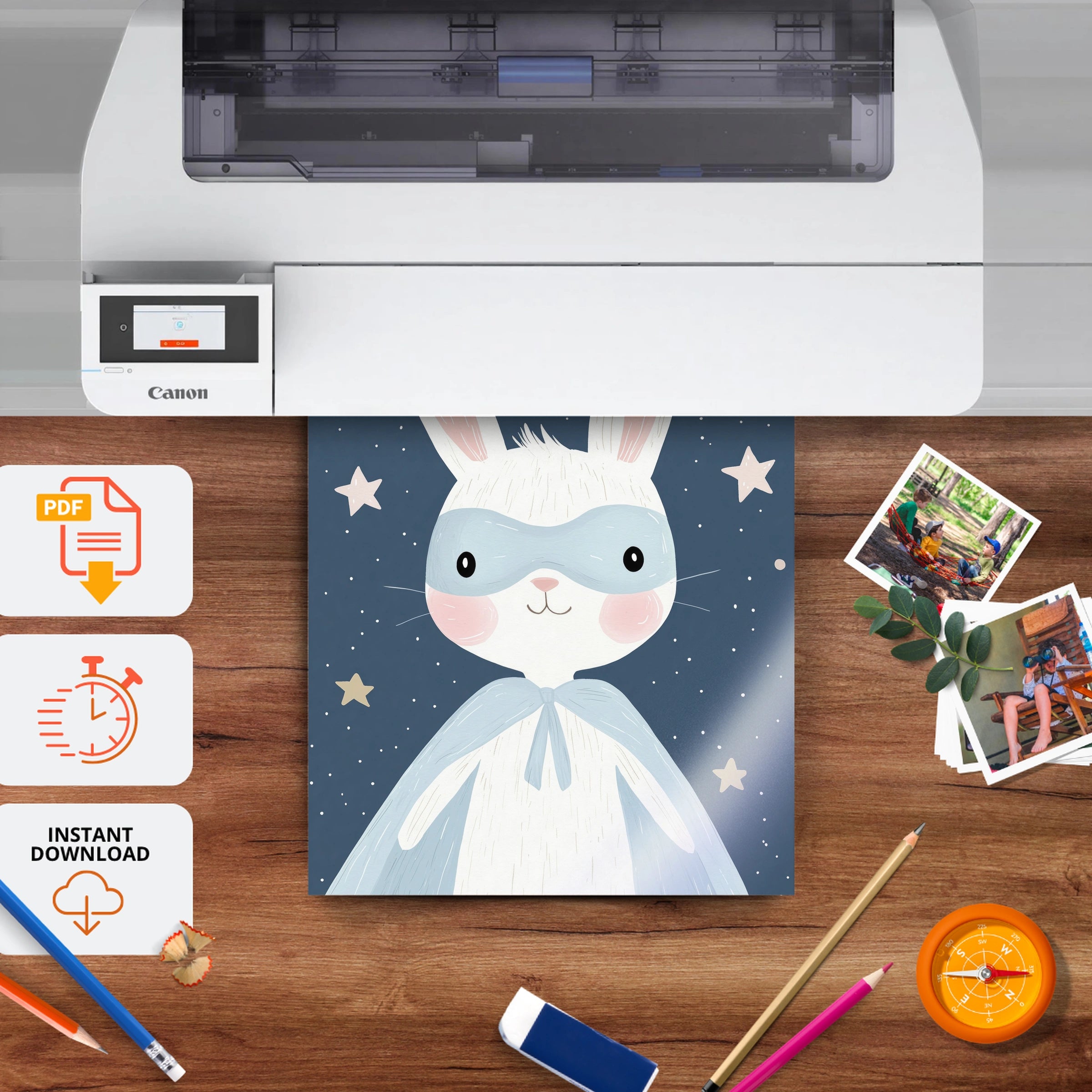 Starry Bunny Nursery Print - printable nursery wall art, instant download to print at home