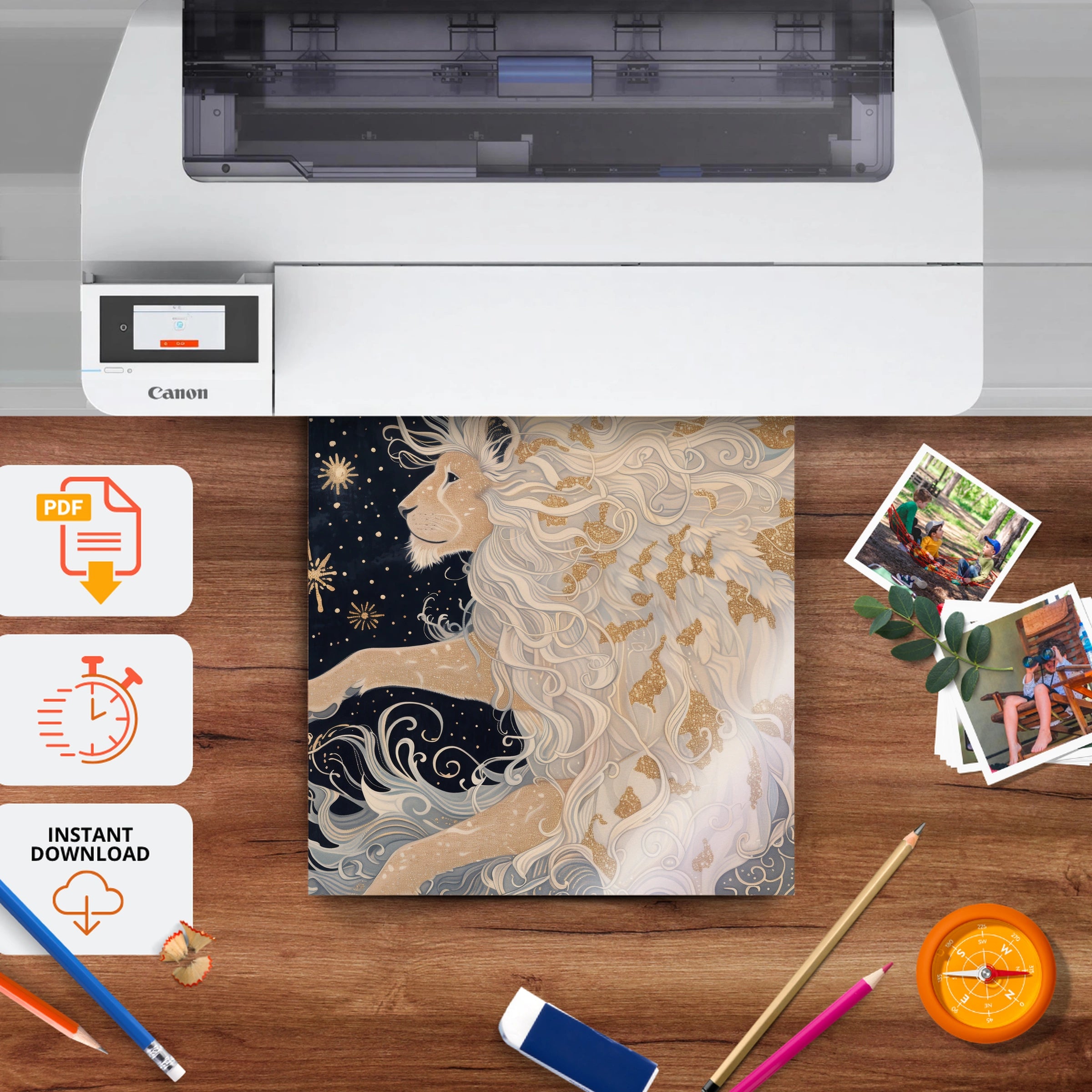 Starry Mane Lion Nursery Print - printable nursery wall art, instant download to print at home