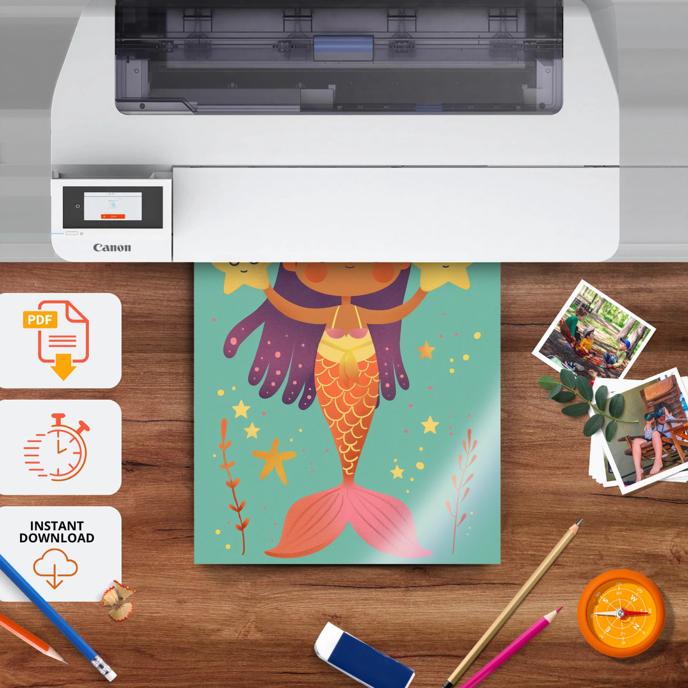 Starry Mermaid Nursery Print - printable nursery wall art, instant download to print at home