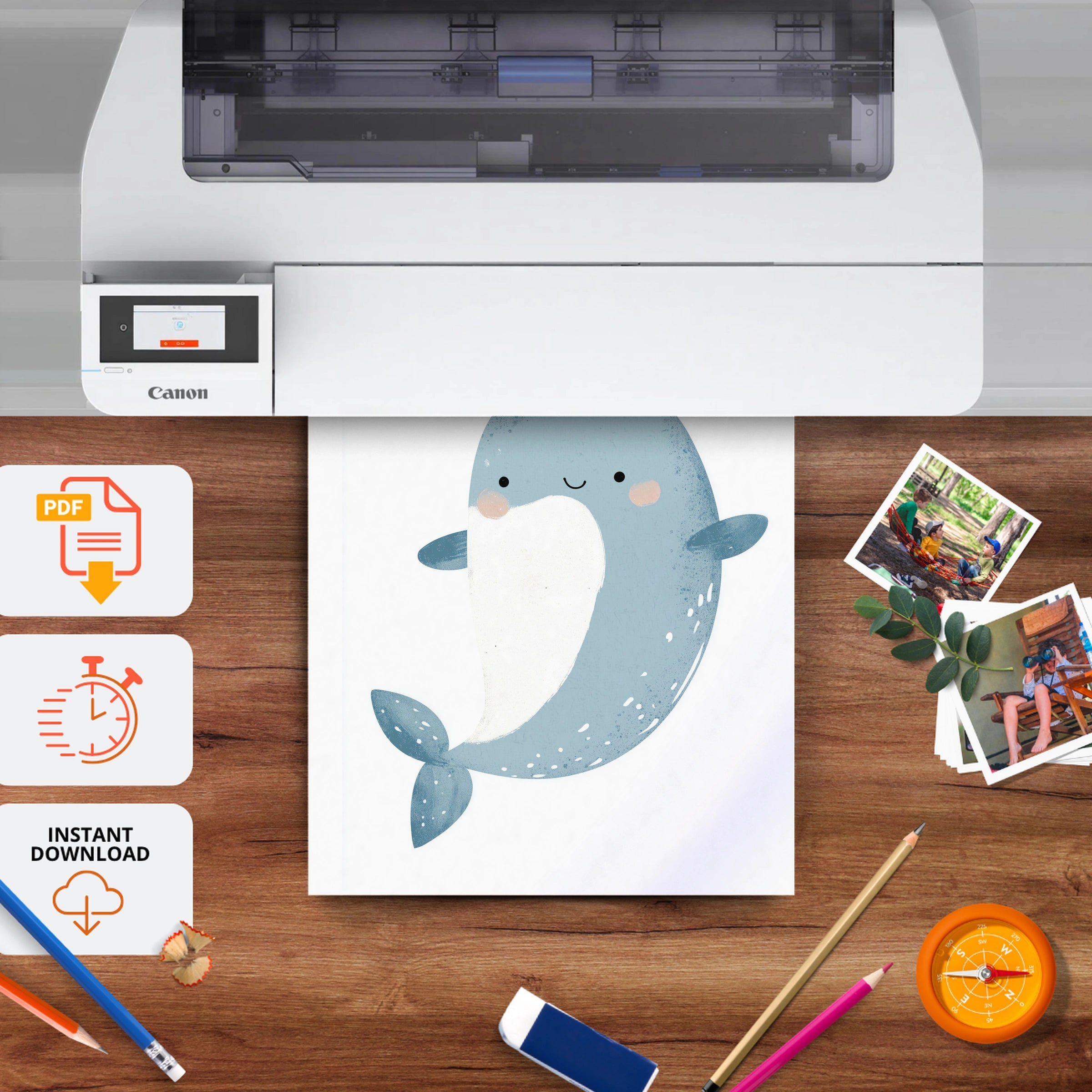 Starry Narwhal Nursery Print - printable nursery wall art, instant download to print at home