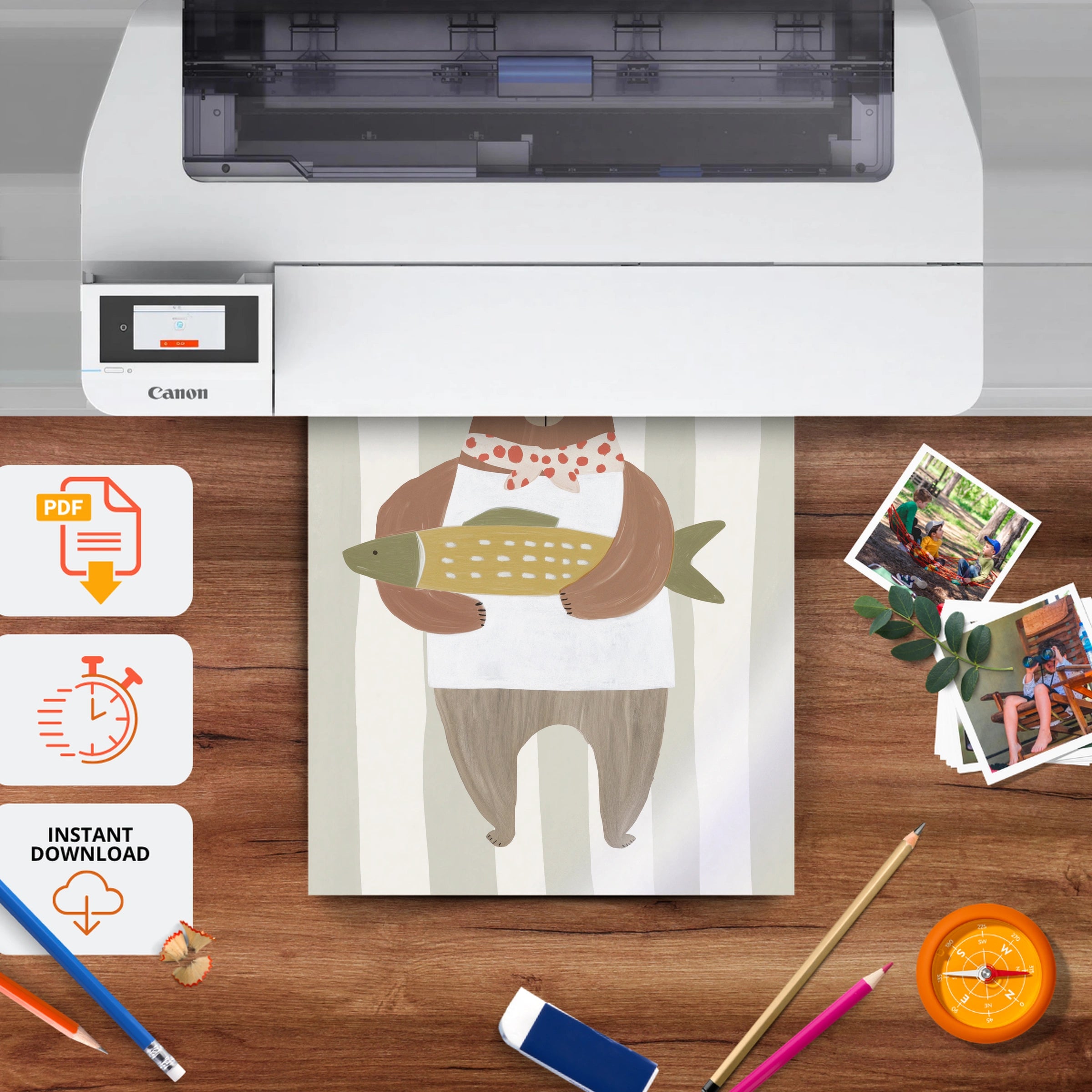 Storybook Bear Nursery Print - printable nursery wall art, instant download to print at home