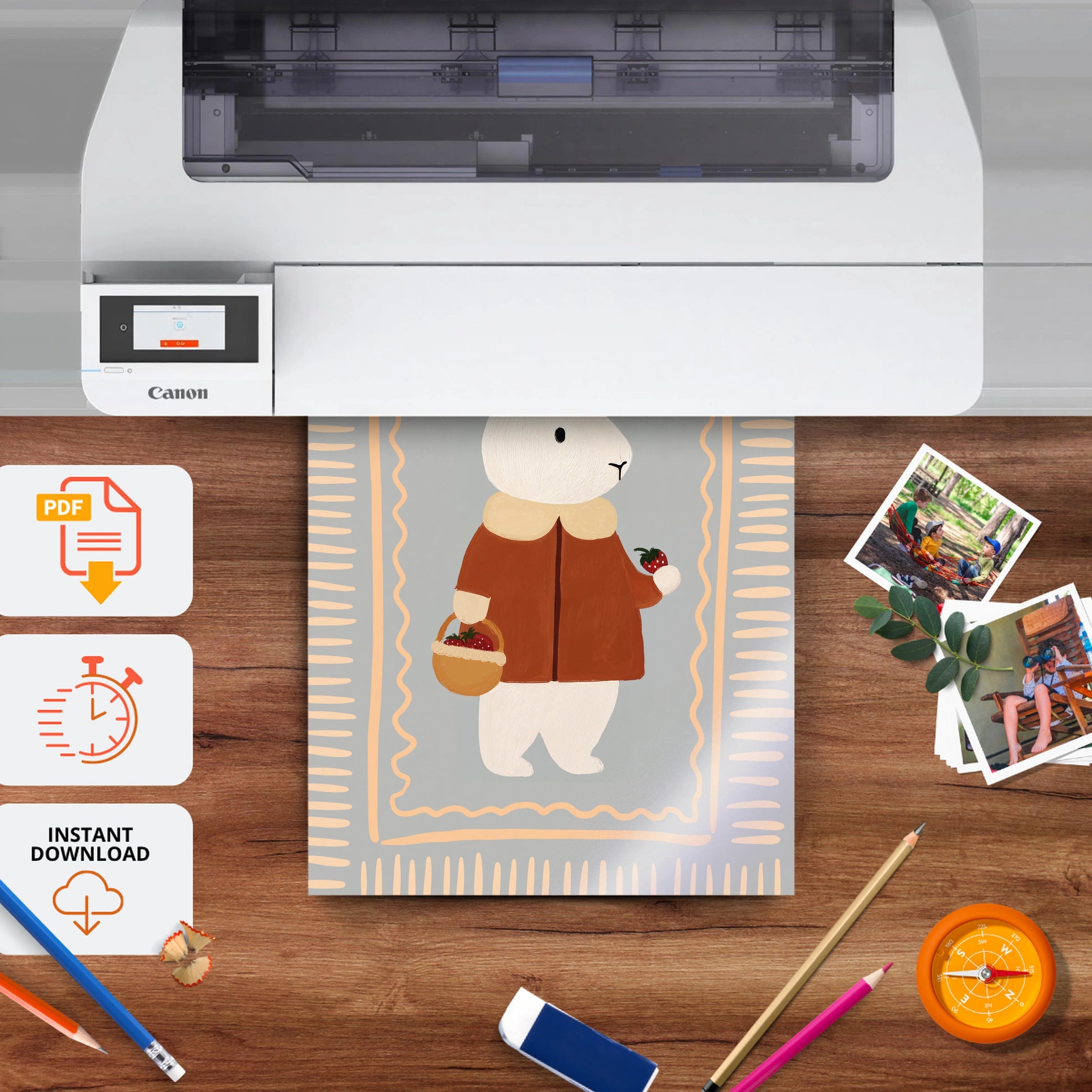Storybook Bunny Nursery Print - printable nursery wall art, instant download to print at home
