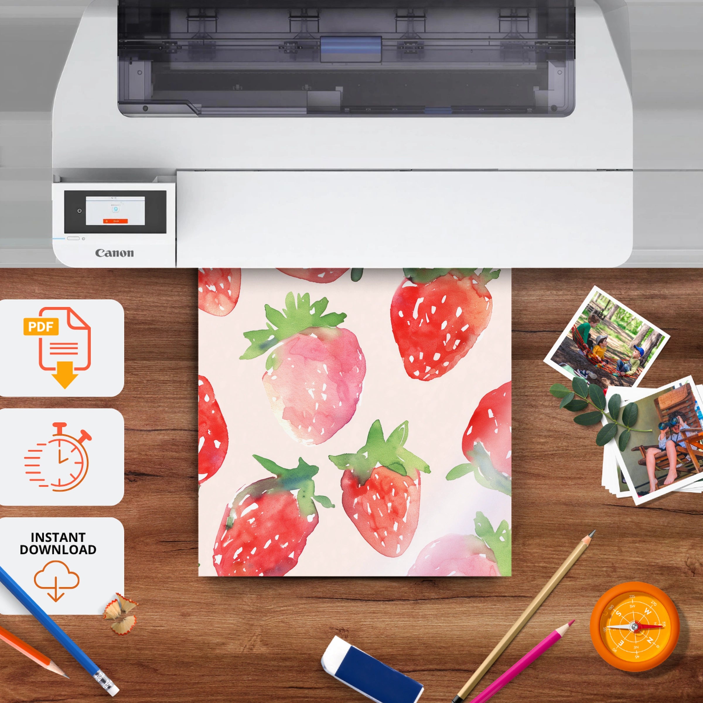 Strawberries Nursery Print - printable nursery wall art, instant download to print at home