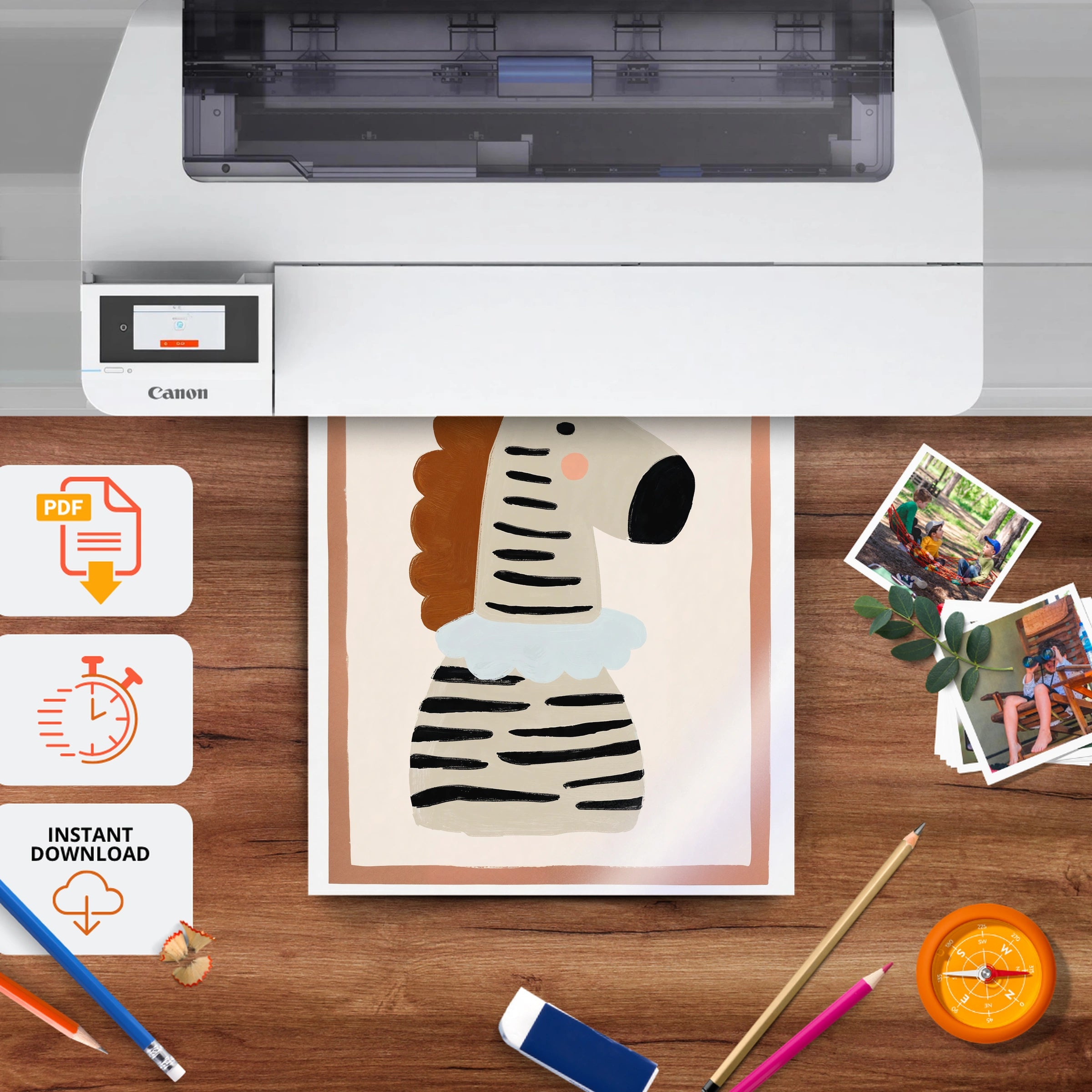 Striped Zebra Nursery Print - printable nursery wall art, instant download to print at home