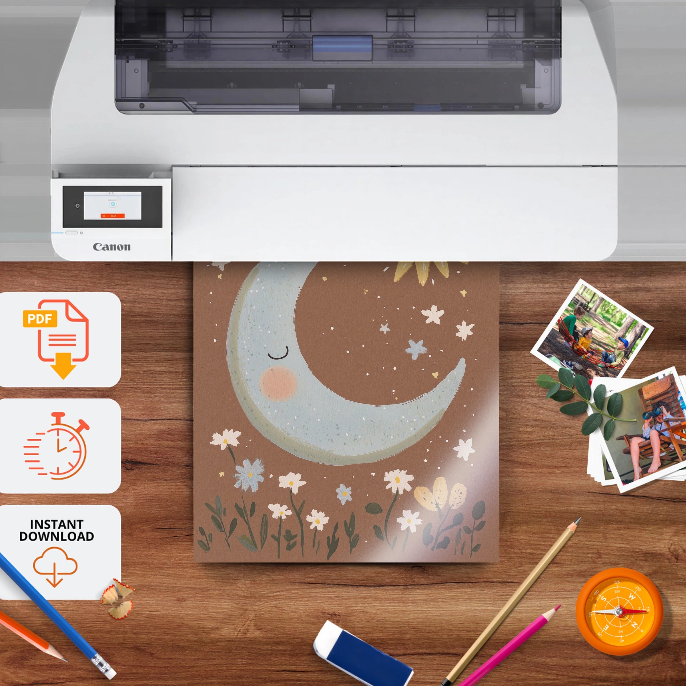Sun and Moon Nursery Print - printable nursery wall art, instant download to print at home