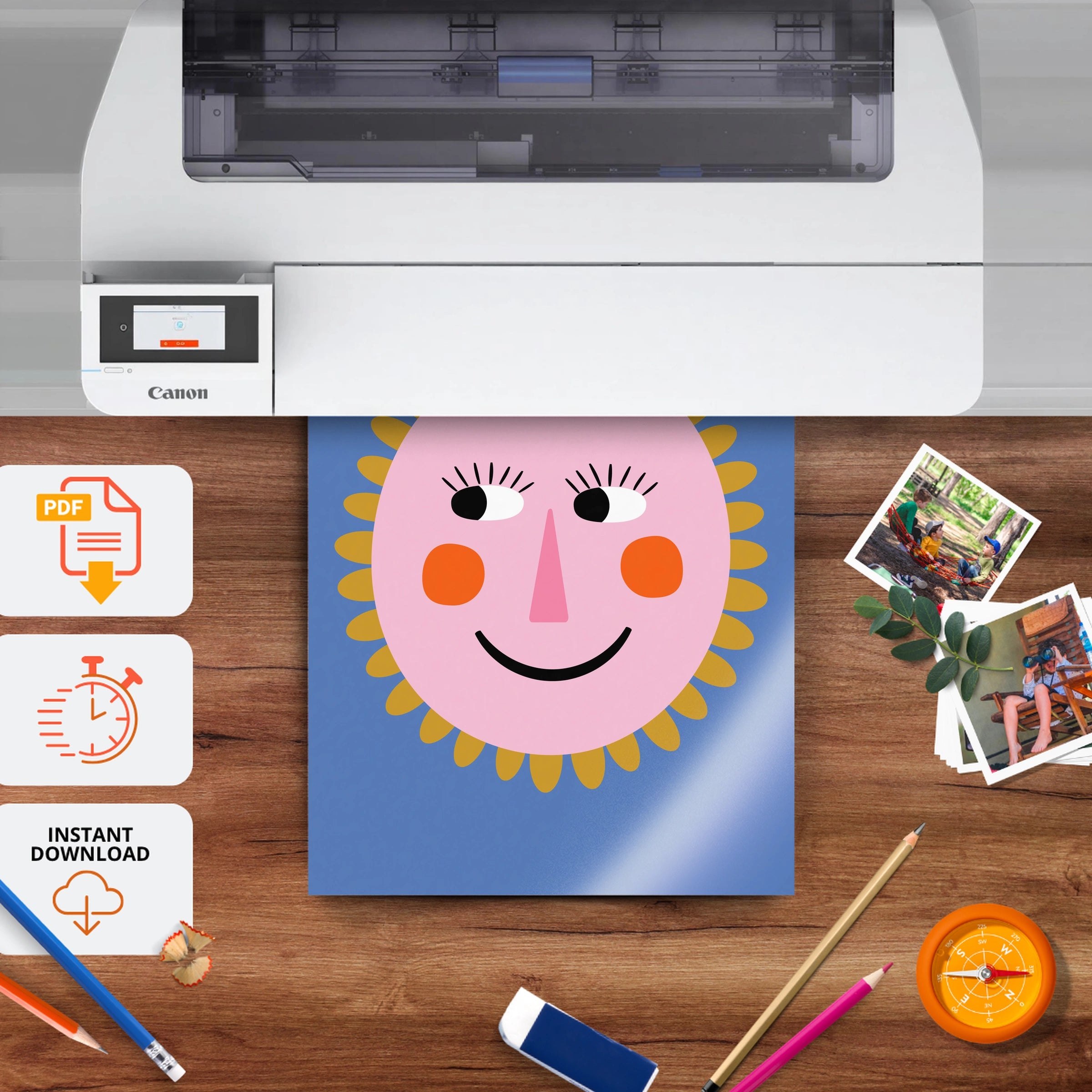 Sun Face Nursery Print - printable nursery wall art, instant download to print at home