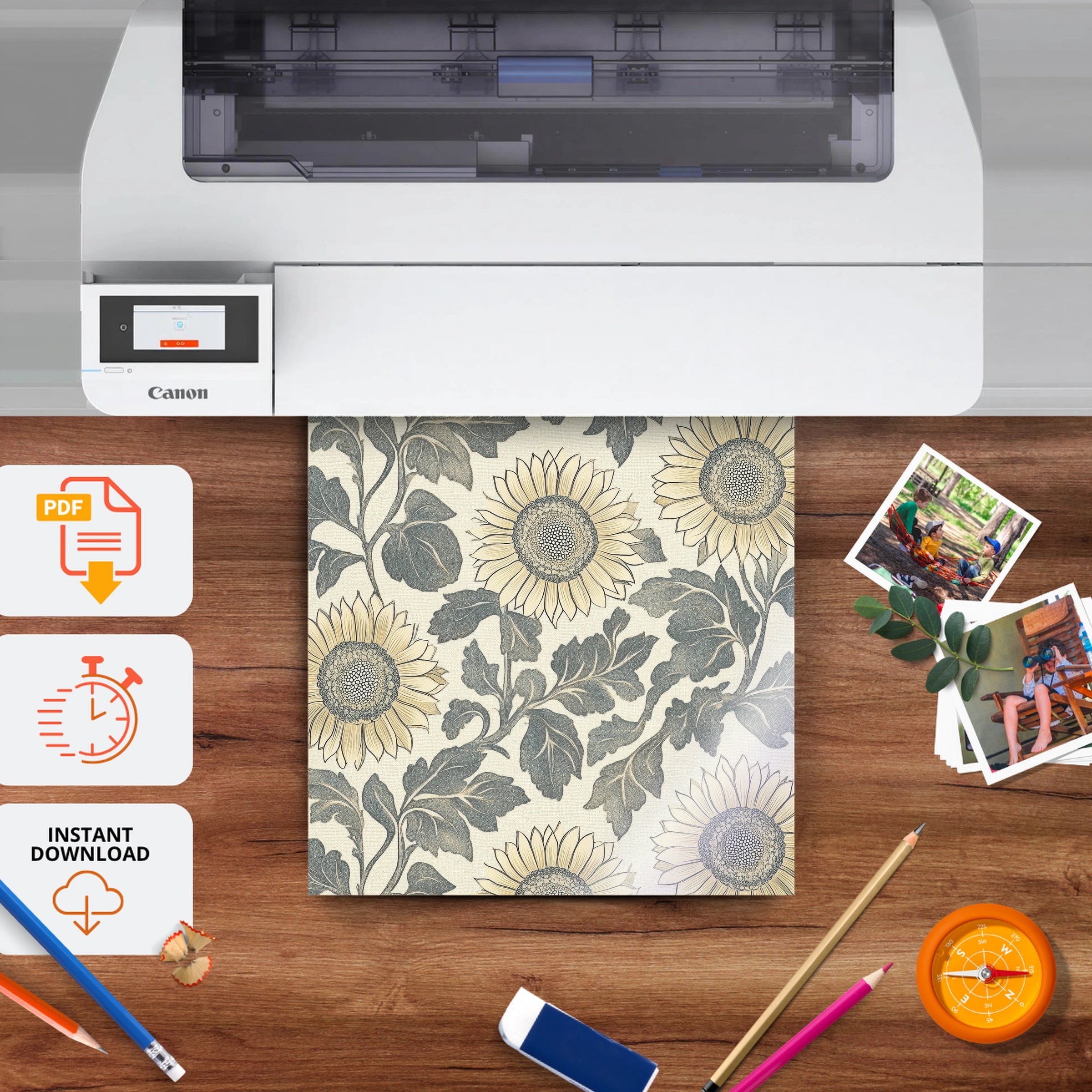Sunflower Pattern Nursery Print - printable nursery wall art, instant download to print at home