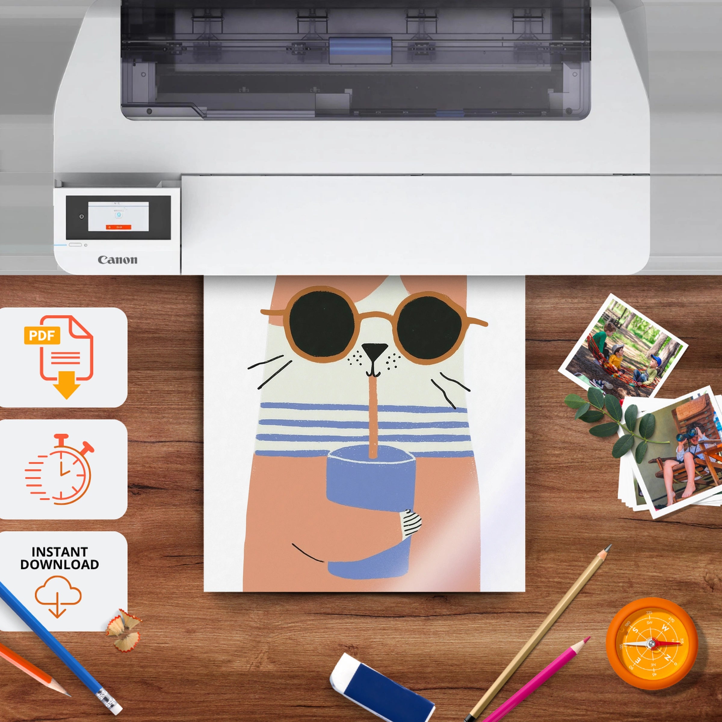 Sunglasses Cat Nursery Print - printable nursery wall art, instant download to print at home