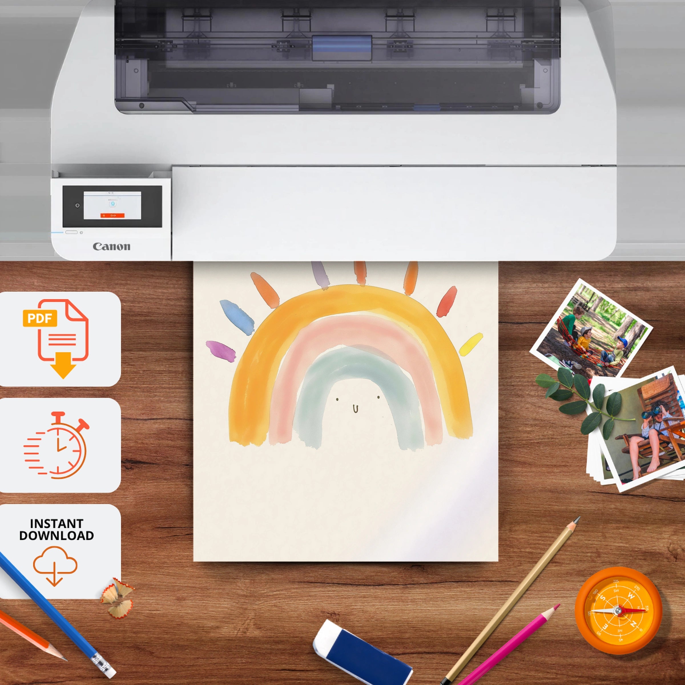 Sunrise Rainbow Nursery Print - printable nursery wall art, instant download to print at home