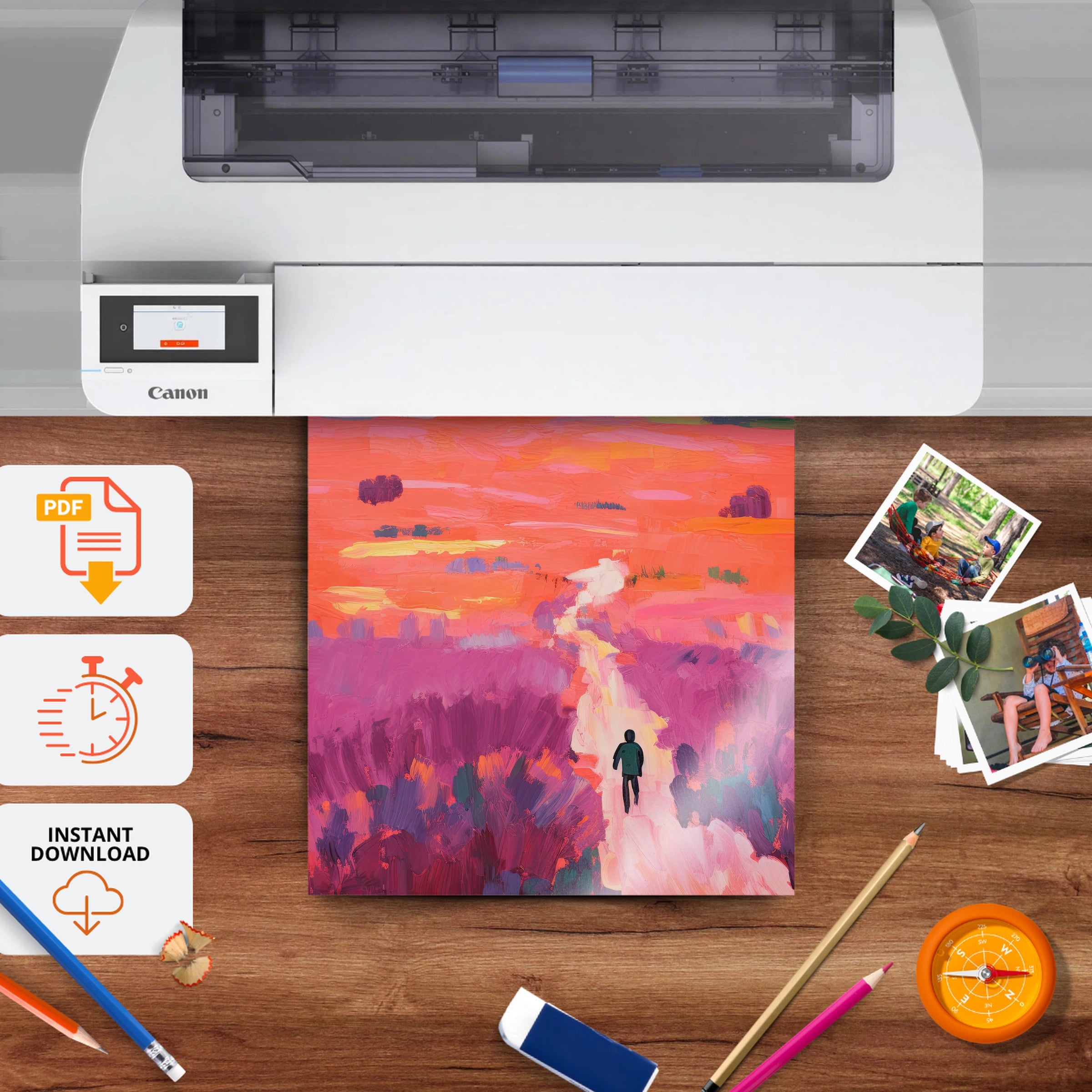 Sunset Fields Nursery Print - printable nursery wall art, instant download to print at home