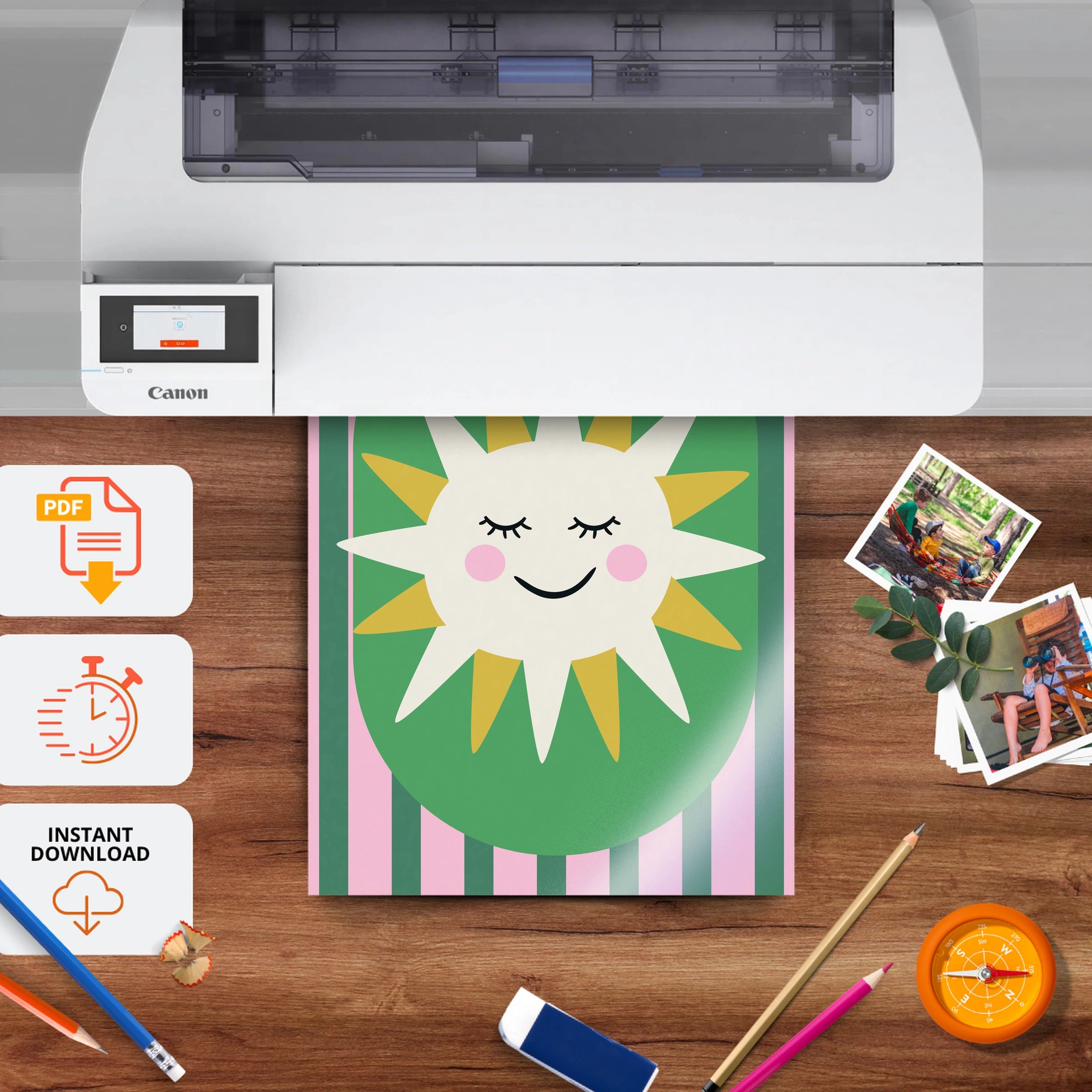 Sunshine Face Nursery Print - printable nursery wall art, instant download to print at home