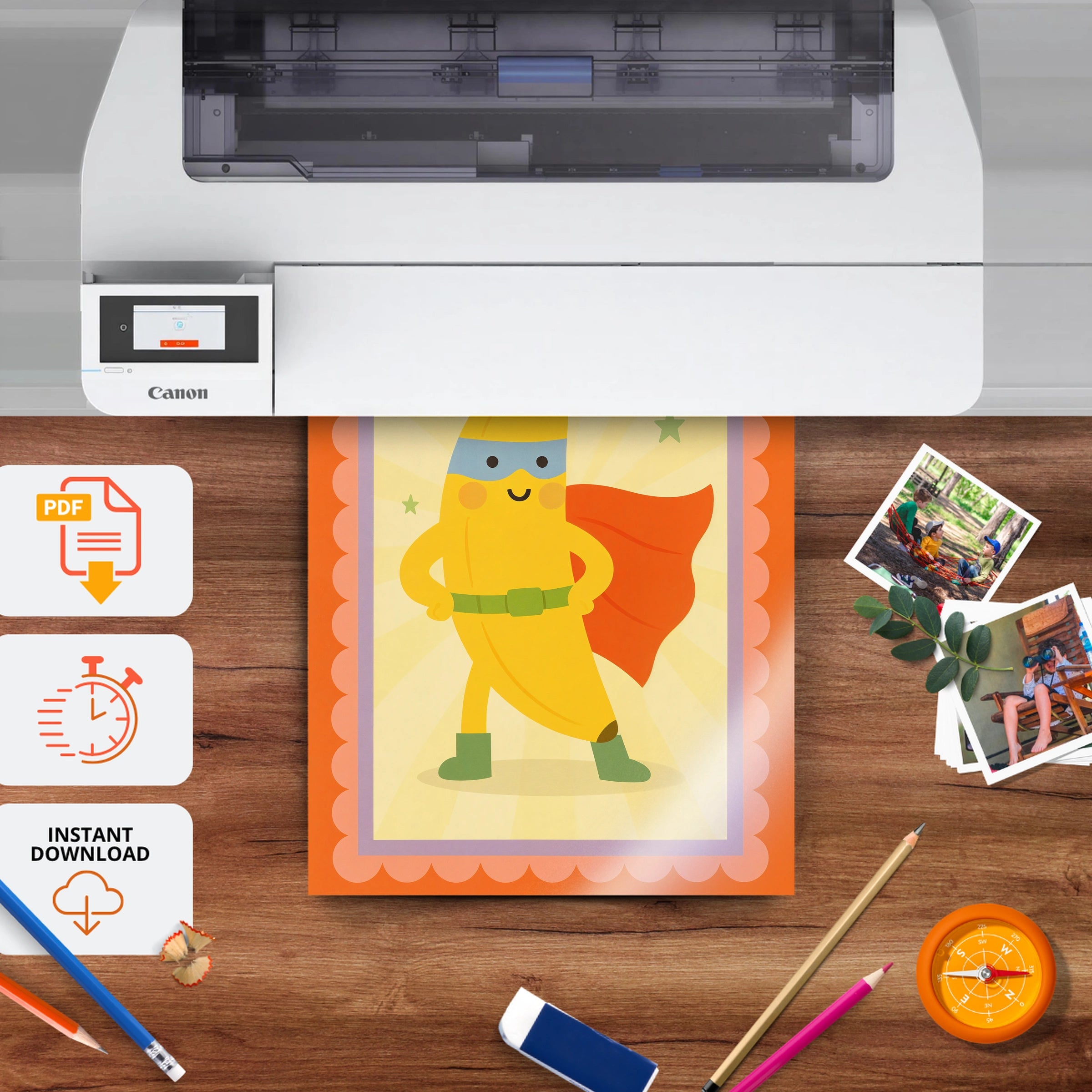 Superhero Banana Nursery Print - printable nursery wall art, instant download to print at home