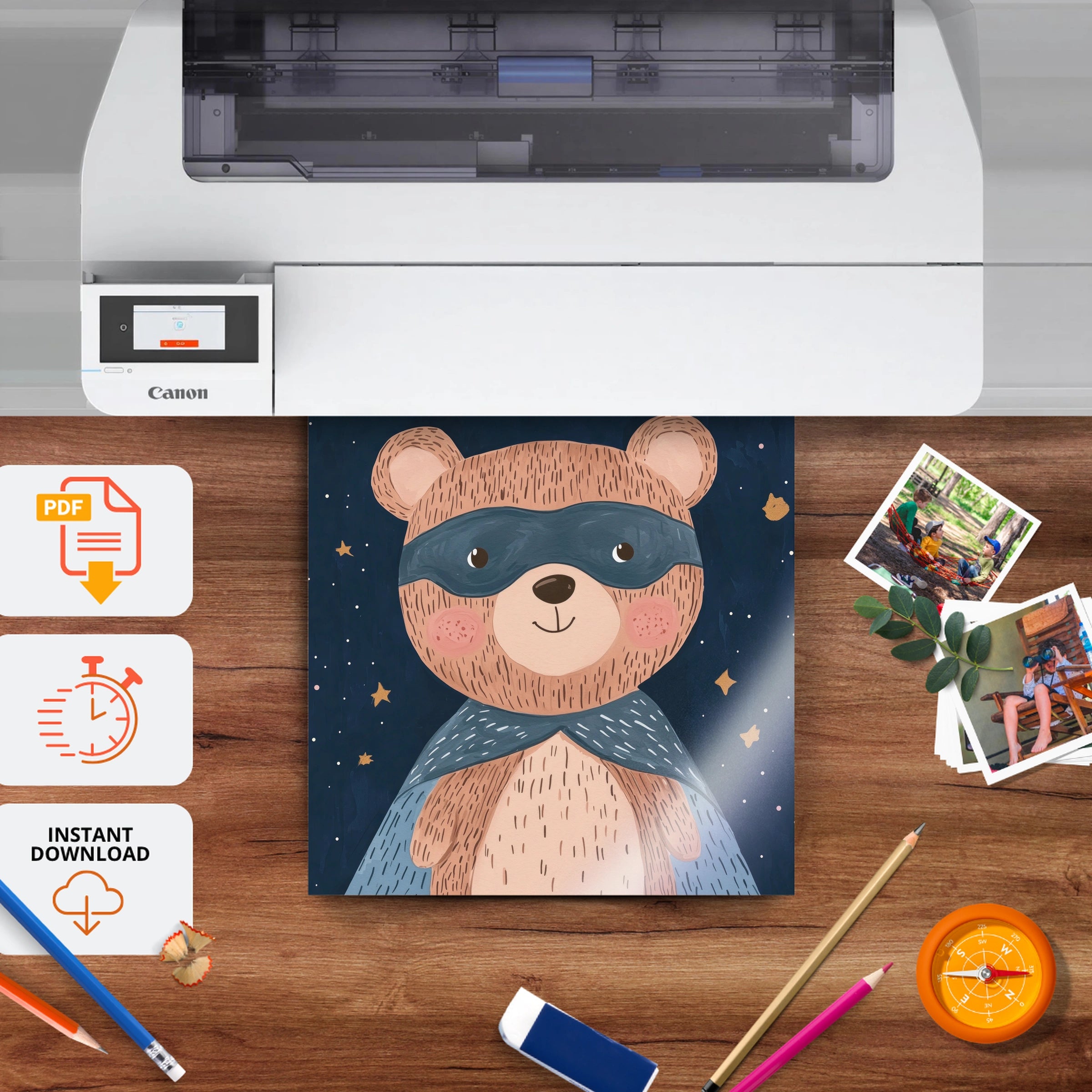 Superhero Bear Nursery Print - printable nursery wall art, instant download to print at home