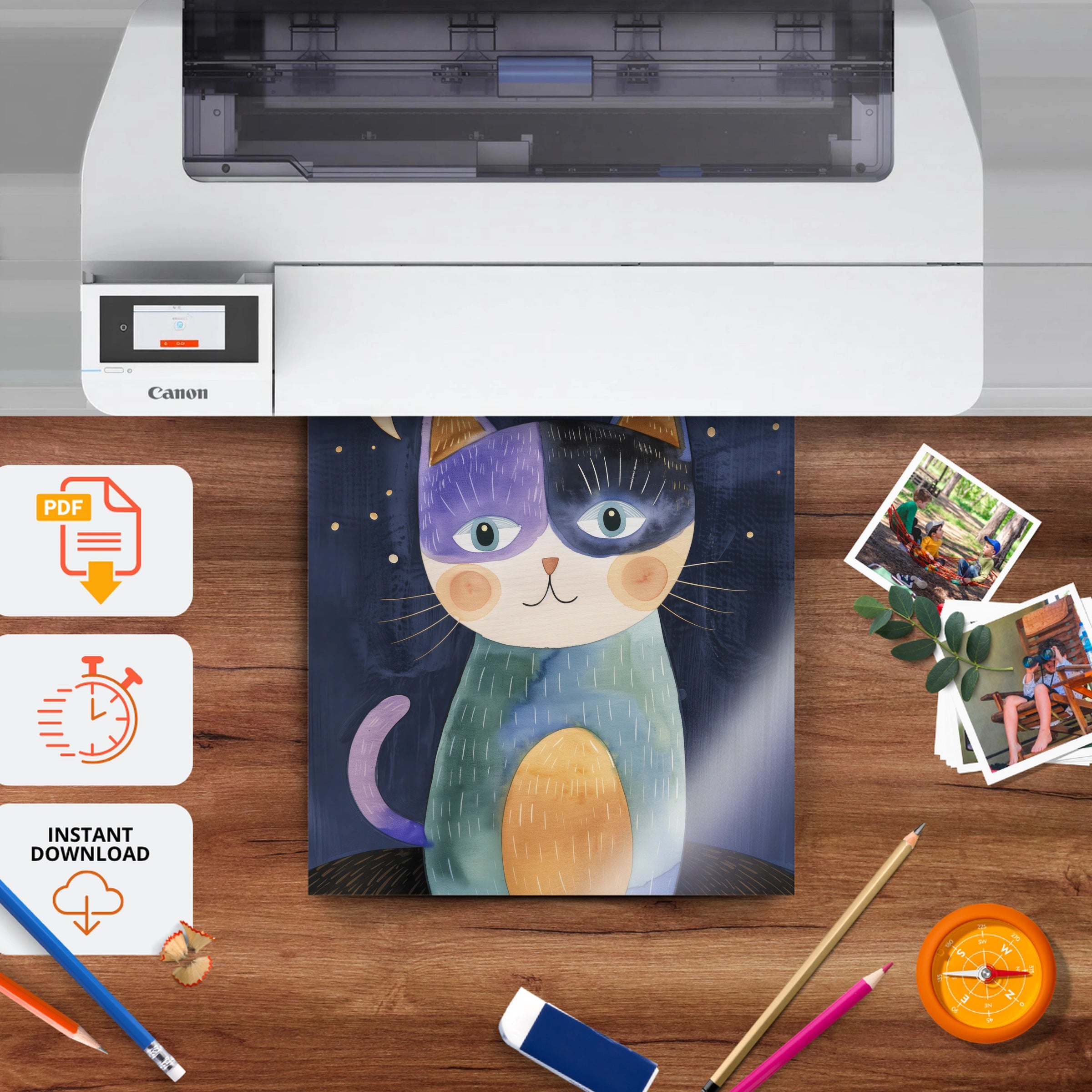 Superhero Cat Nursery Print - printable nursery wall art, instant download to print at home