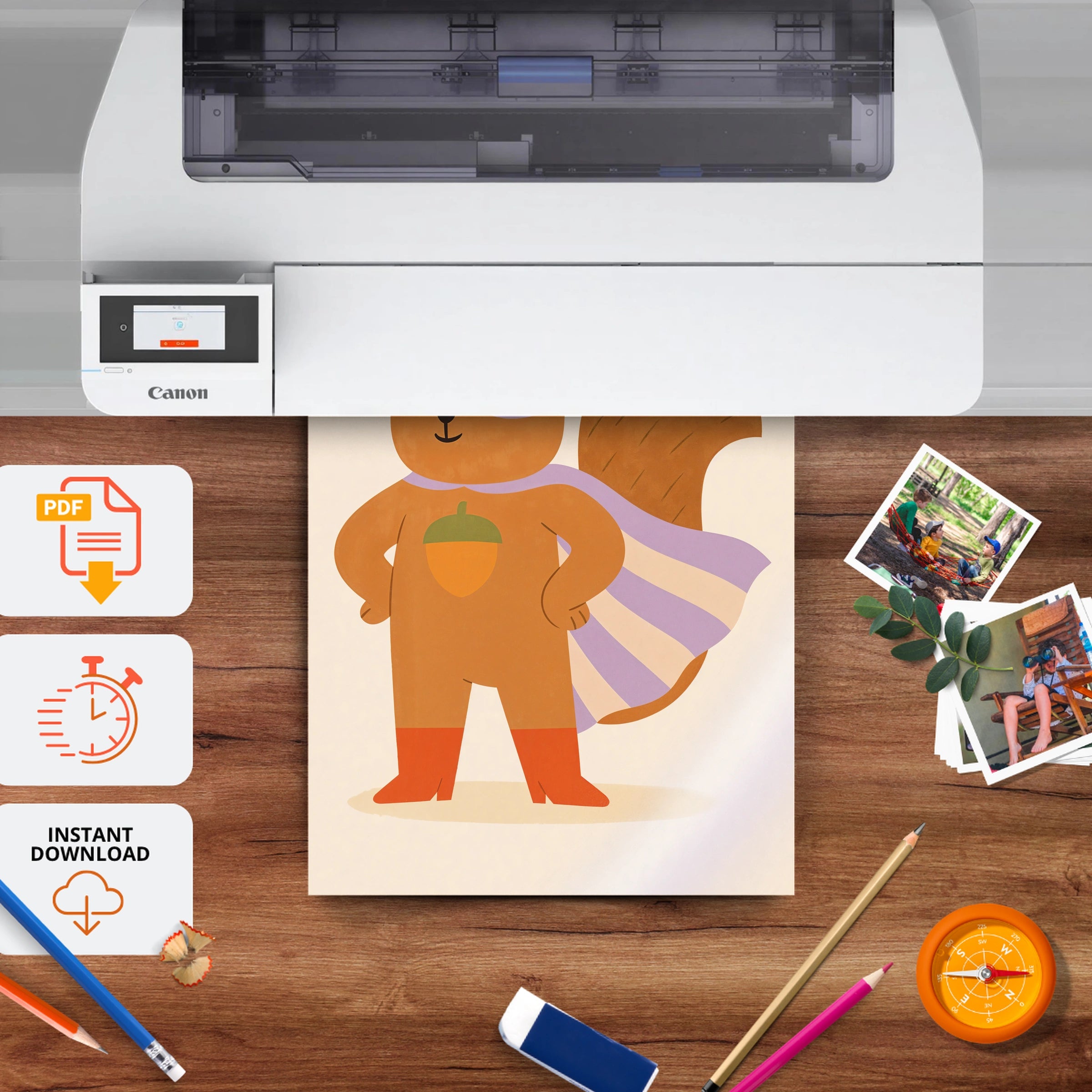 Superhero Squirrel Nursery Print - printable nursery wall art, instant download to print at home